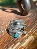 Turquoise Feather Wrap Ring Size 6.5 | Sterling Silver 925 B372