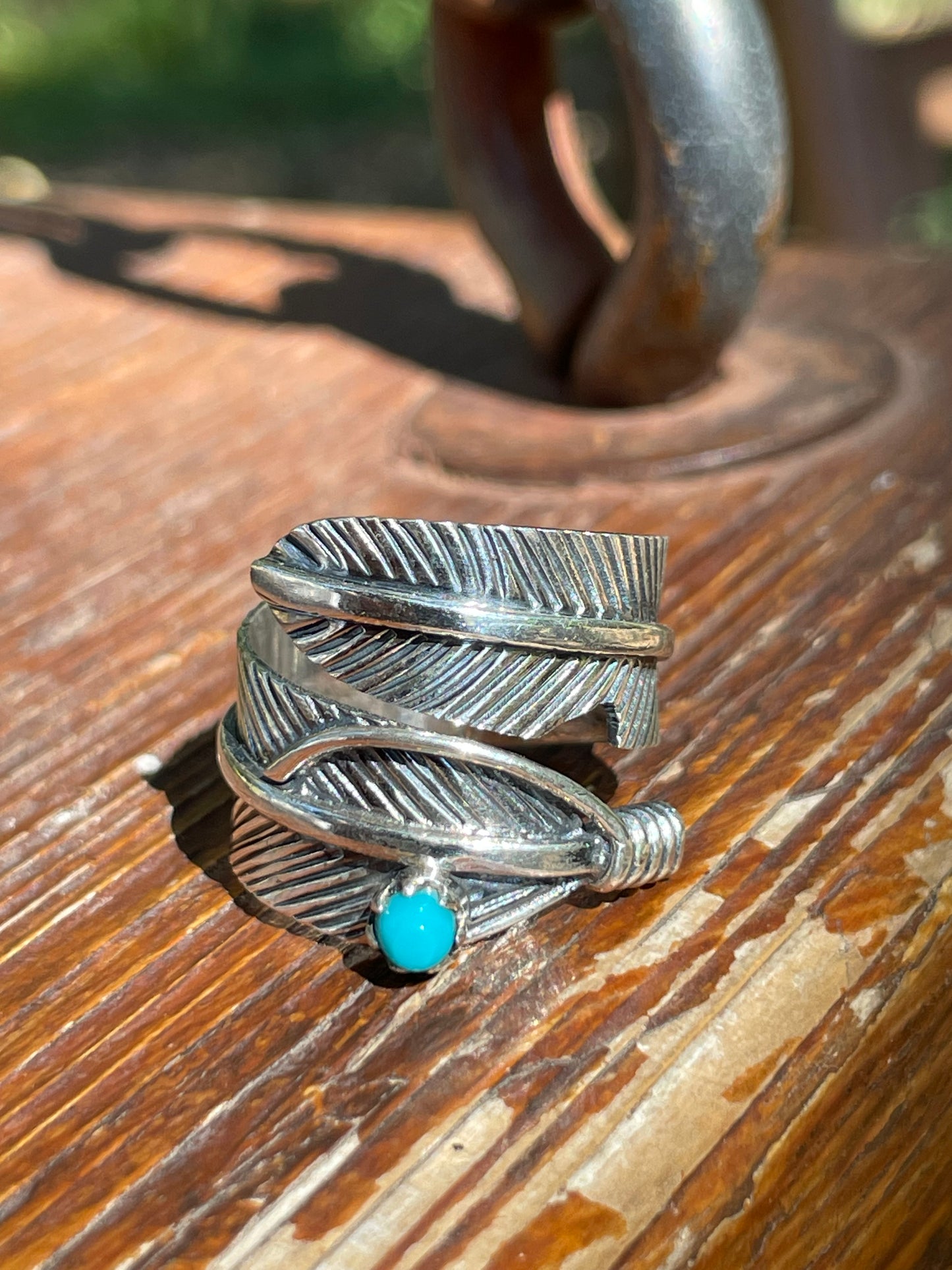 Turquoise Feather Wrap Ring Size 6.5 | Sterling Silver 925 B372