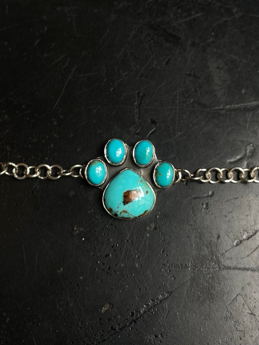 Kingman Turquoise Paw Bracelet | 925 Sterling Silver E103