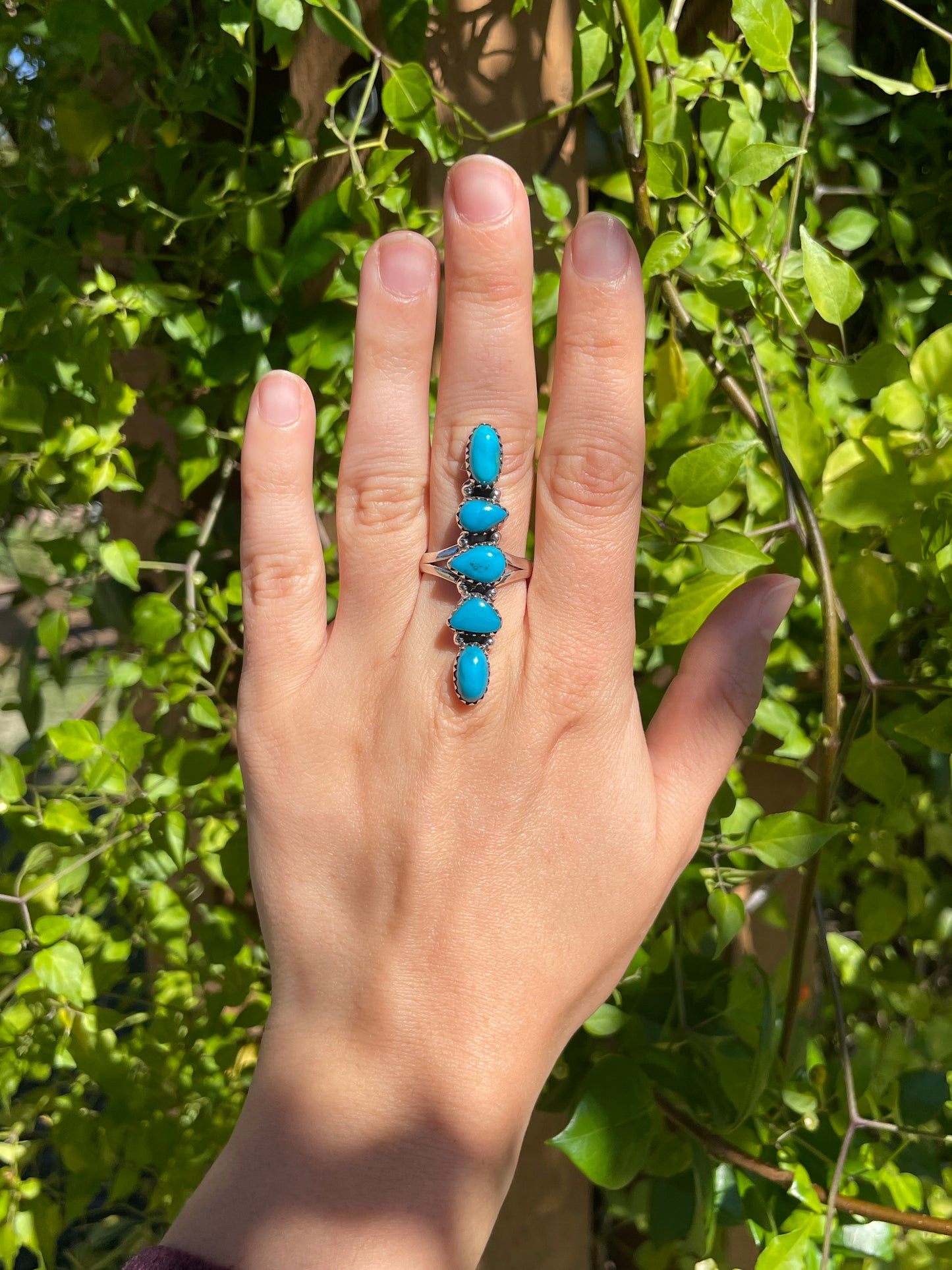 Turquoise 5 Stone Row Ring | 925 Sterling Silver | Size 9 B278