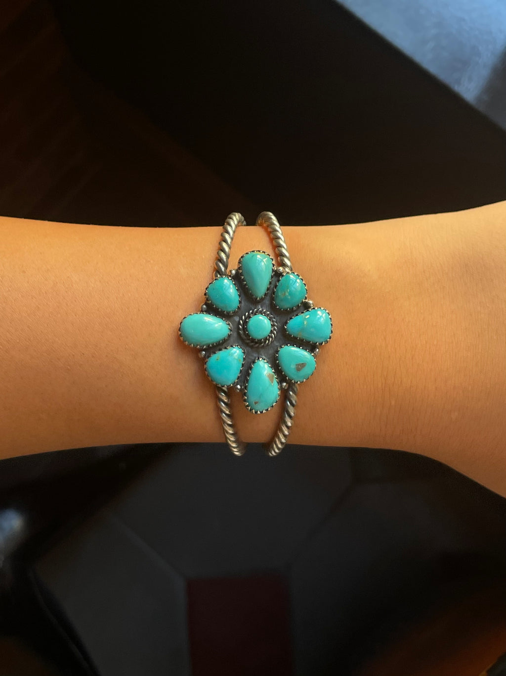 Kingman Turquoise Flower Cuff Bracelet | 925 Sterling Silver G677