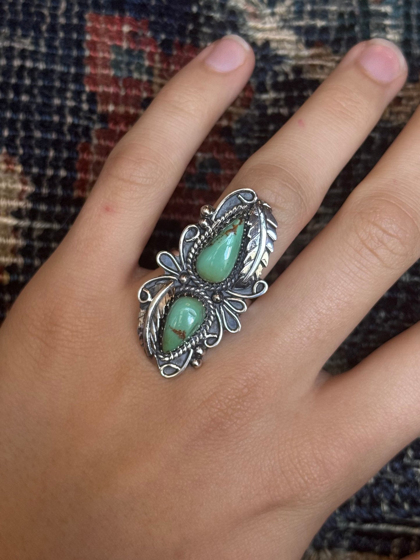 Turquoise Leaf Ring | 925 Sterling Silver | Size 9 C265