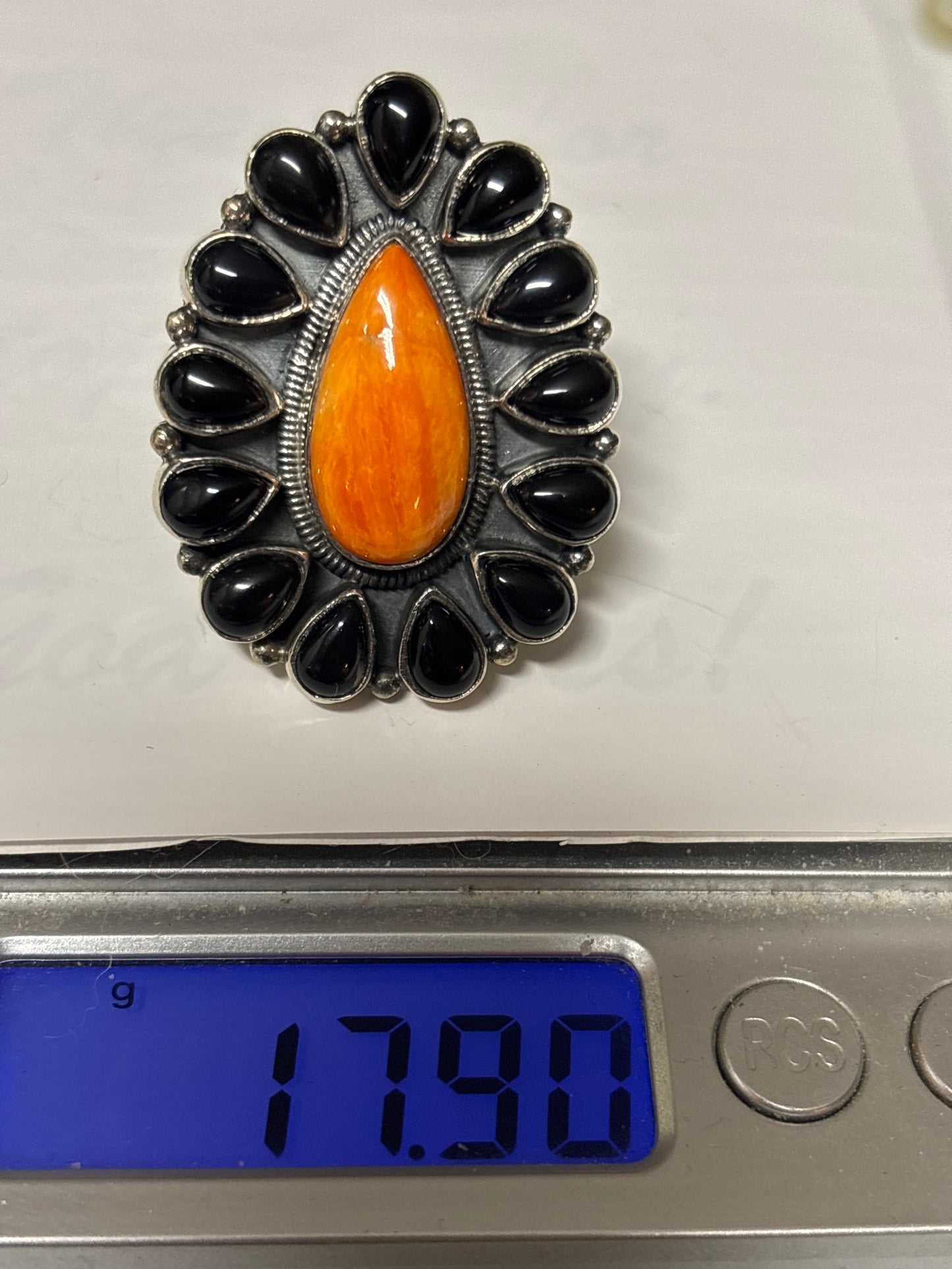 Spiny Oyster & Black Onyx Cluster Ring Size 6 | 925 Sterling Silver C871