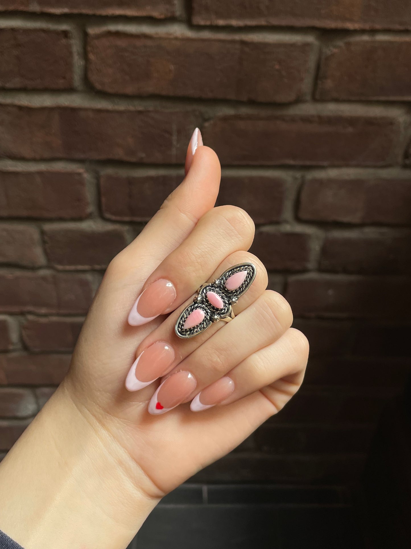 Pink Conch 3 Stone Ring Size 6.5 | 925 Sterling Silver E763