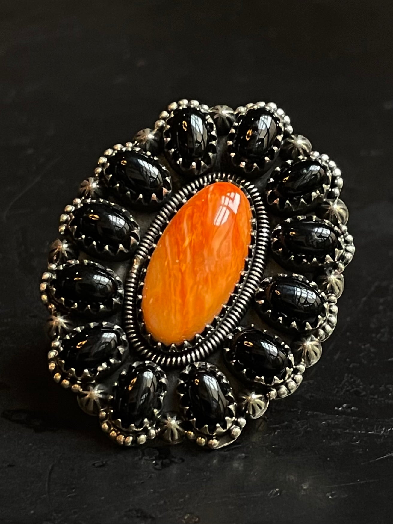 Spiny Oyster & Black Onyx Ring Size 6 | 925 Sterling Silver G238