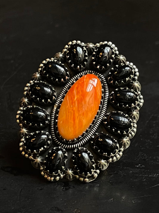Spiny Oyster & Black Onyx Ring Size 6 | 925 Sterling Silver G238