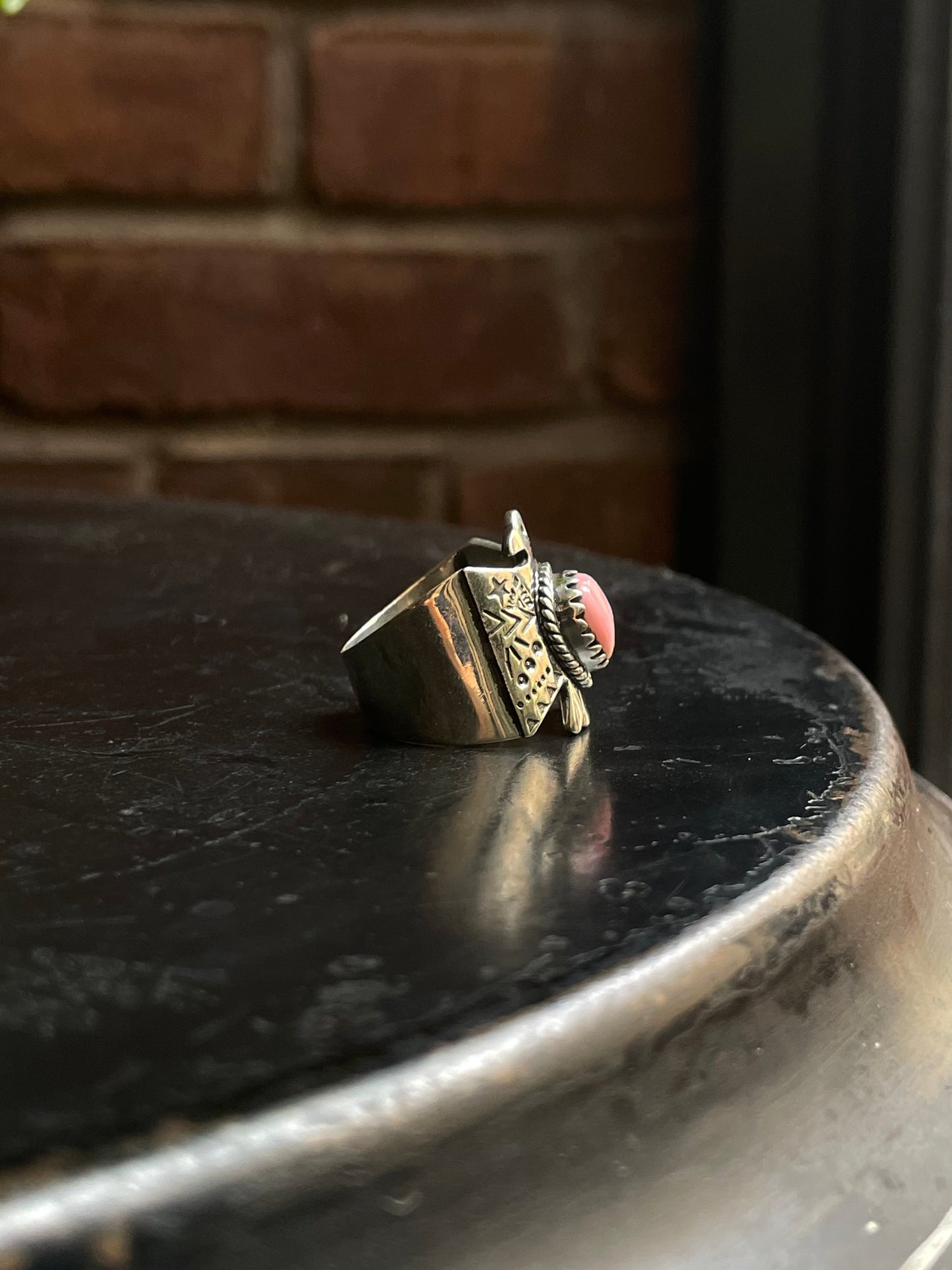 Pink Conch Thunderbird Ring | 925 Sterling Silver | Size 8 E308
