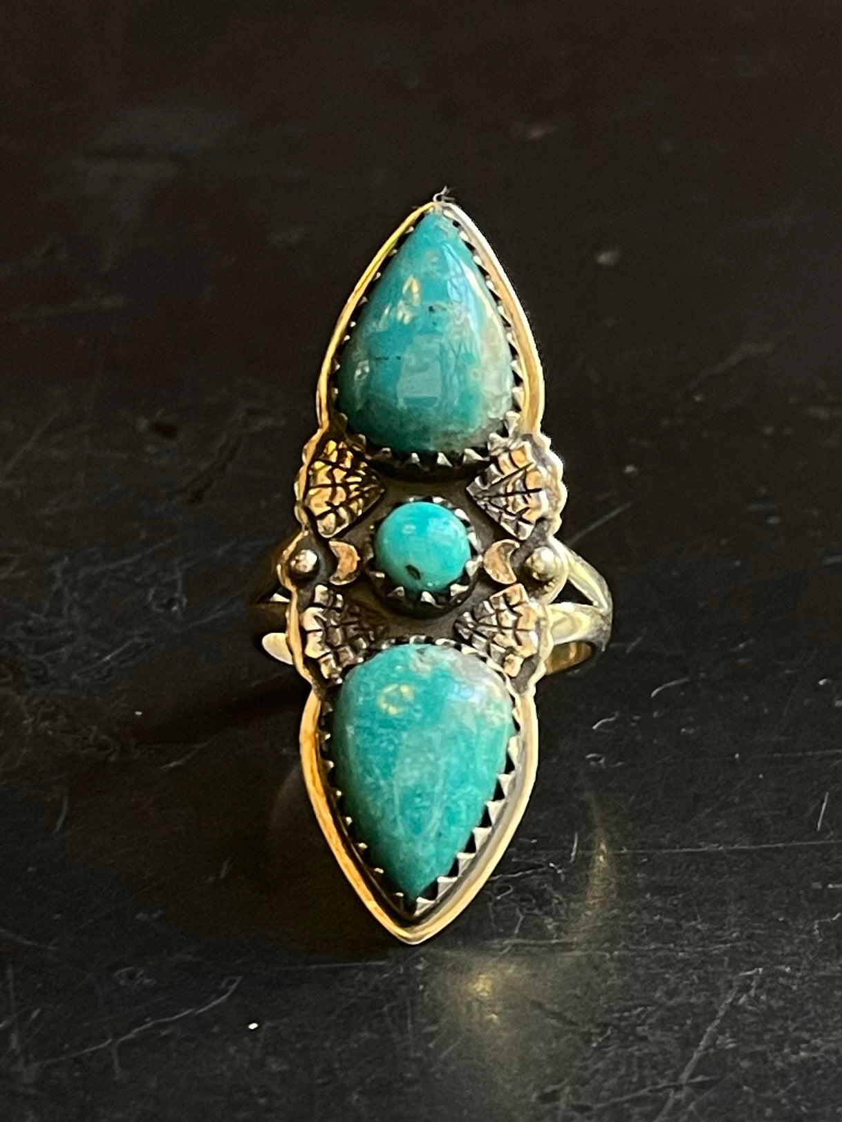 Turquoise Tear Drop Ring Size 8 | Sterling Silver E880