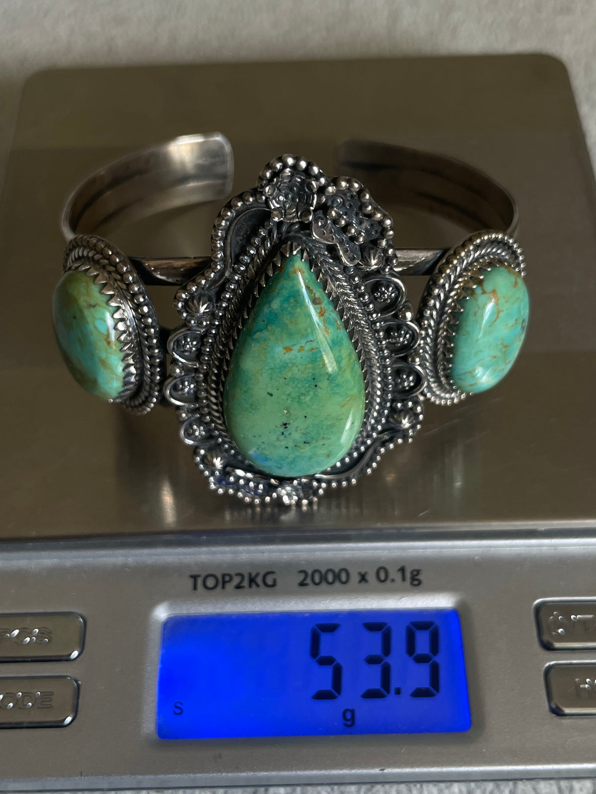 Turquoise Three Stone Cuff Bracelet | 925 Sterling Silver D255