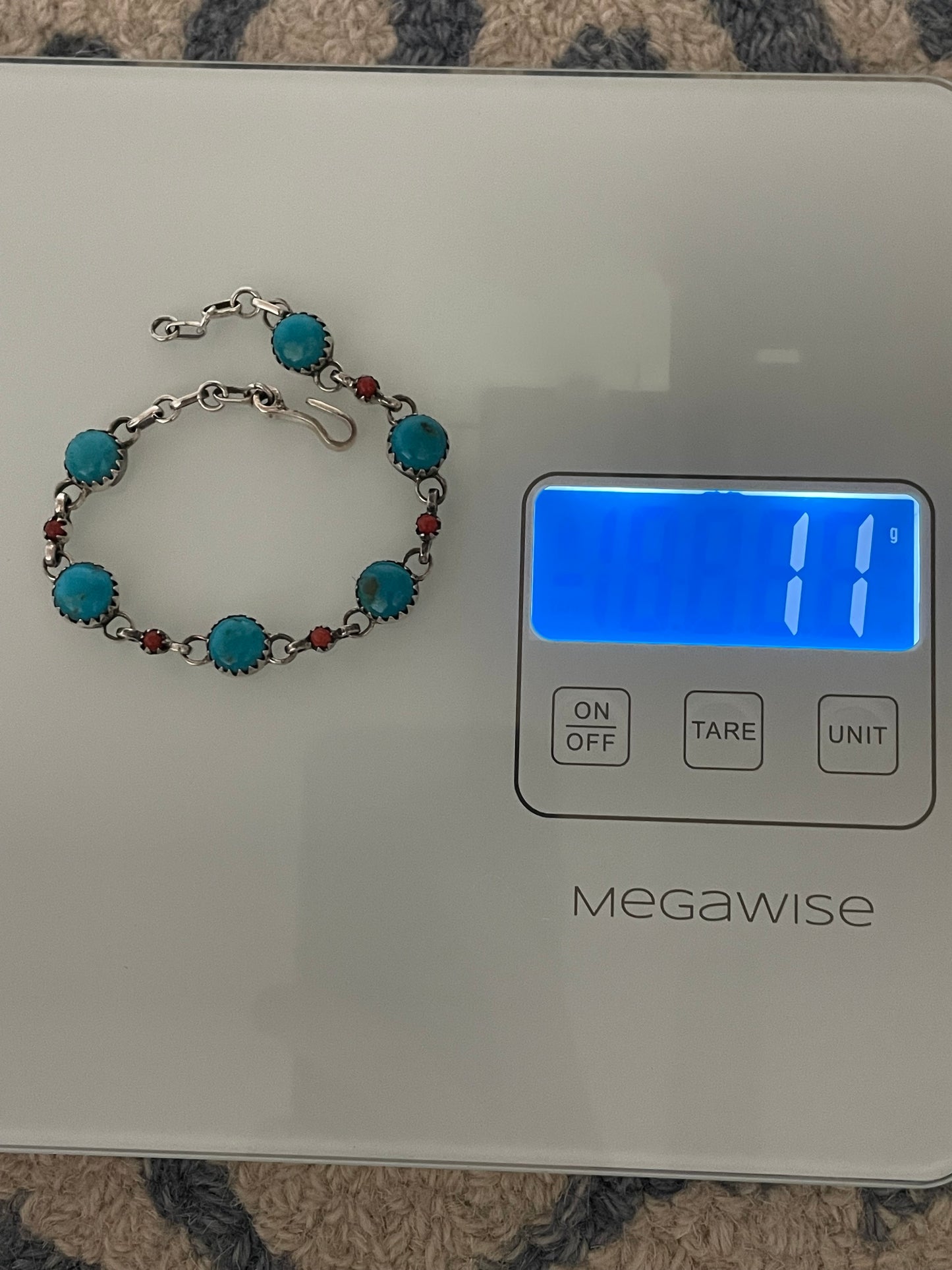 Kingman Turquoise Coral Link Bracelet | 925 Sterling Silver E105