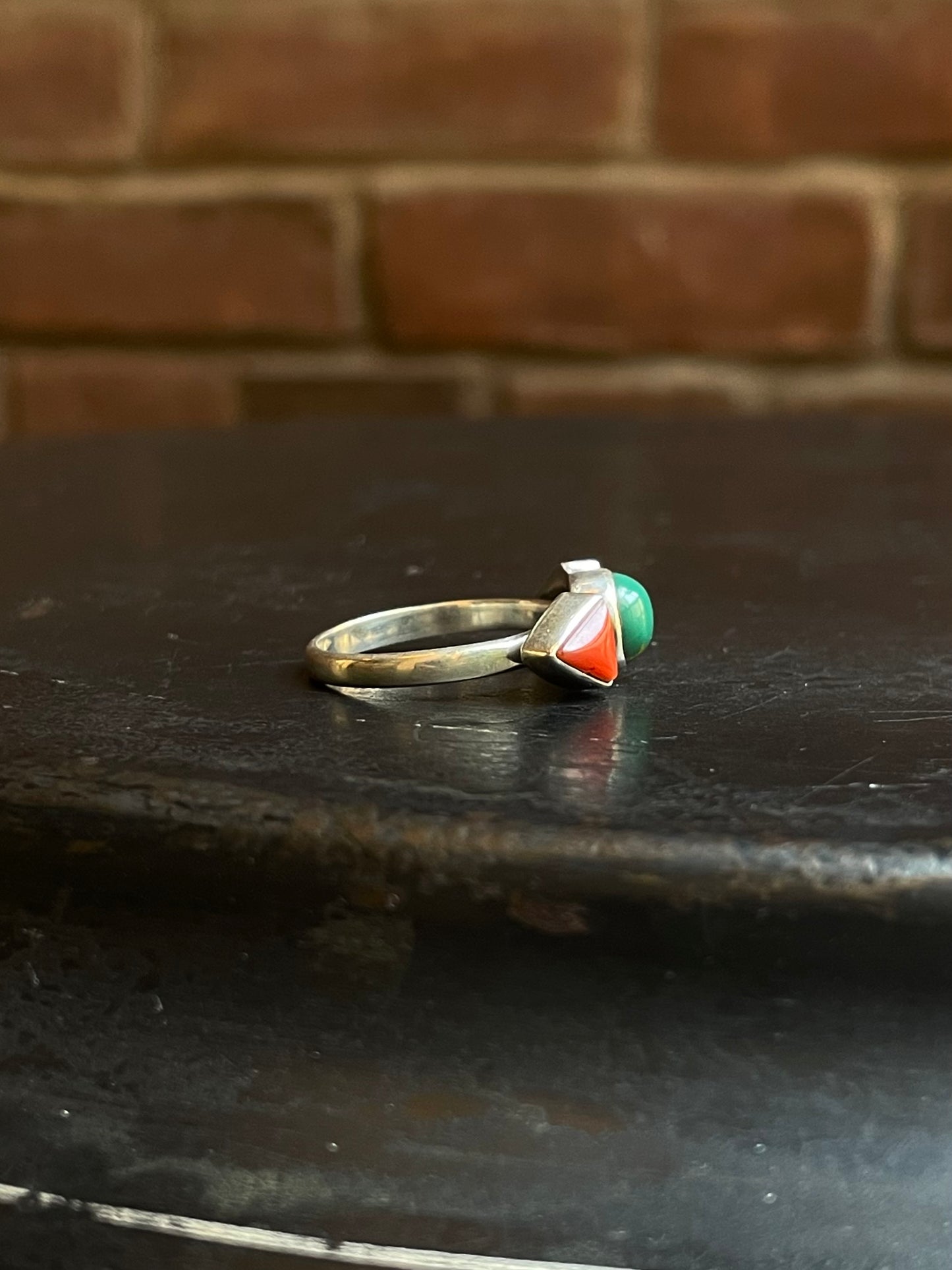 Italian Coral Turquoise Ring Size 8 | Sterling Silver E851