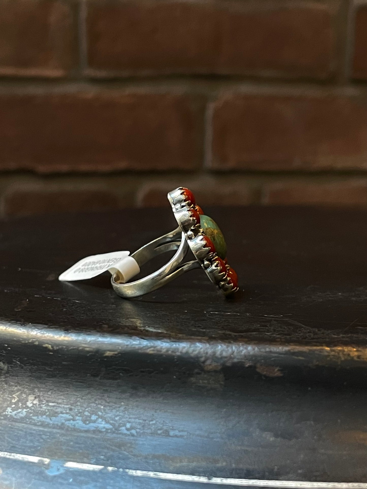 Kingman Turquoise Coral Cluster Ring | Sterling Silver | Size 9 | A201