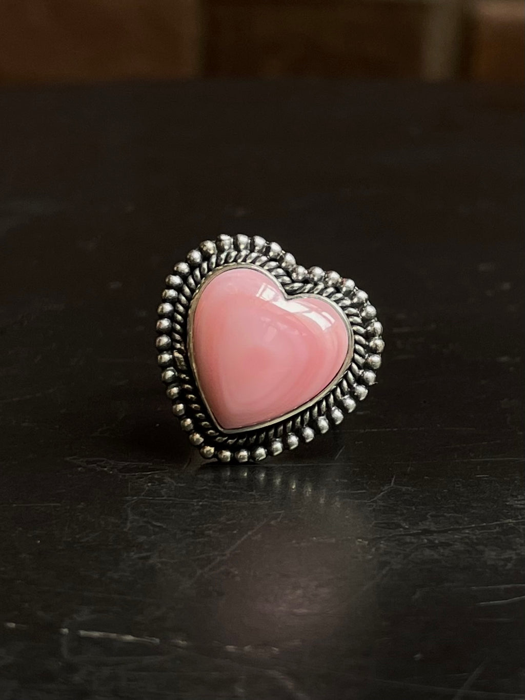 Heart-Shaped Pink Conch Ring | Sterling Silver | Size 6 | A356