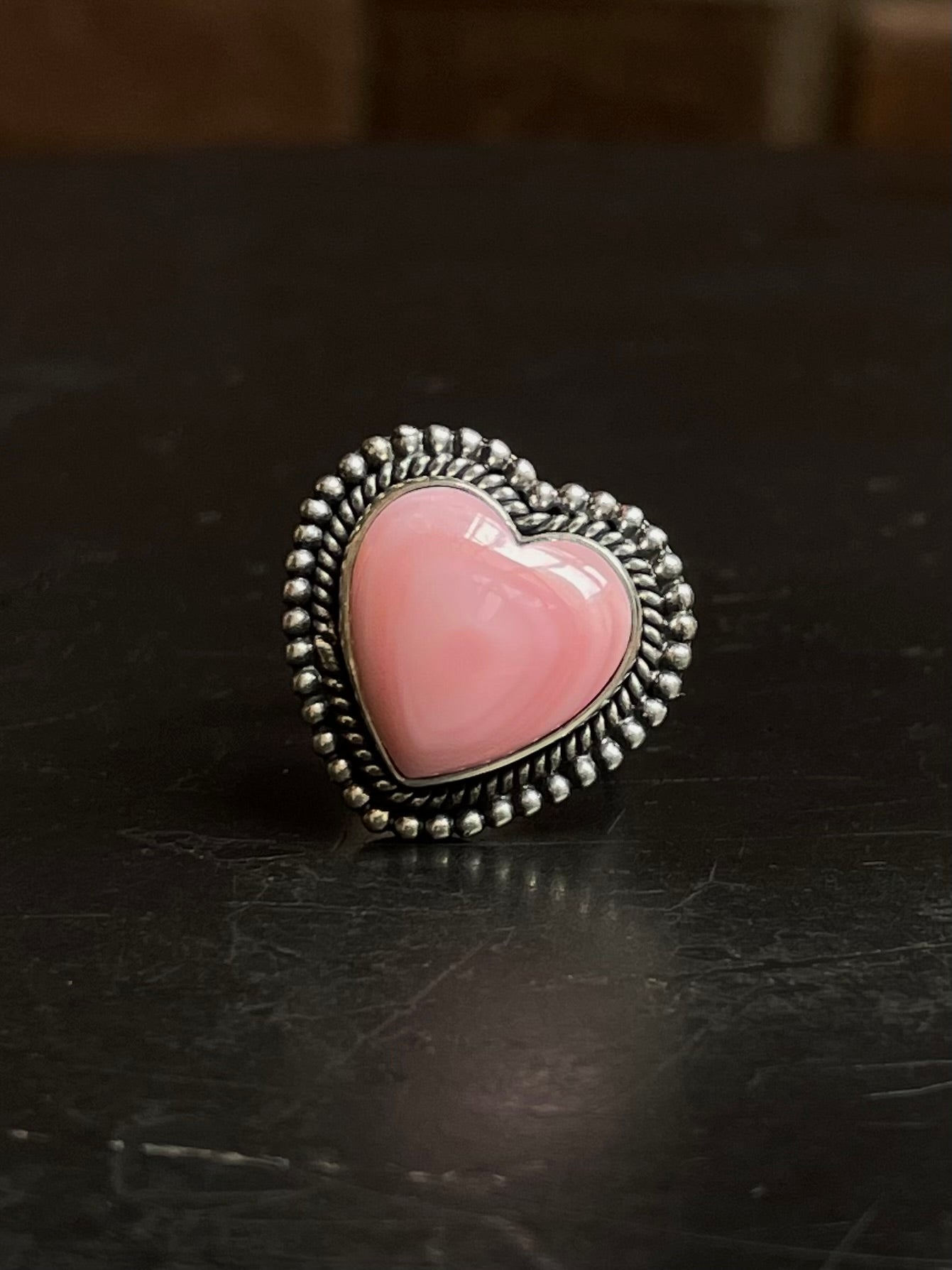 Heart-Shaped Pink Conch Ring | Sterling Silver | Size 6 | A356