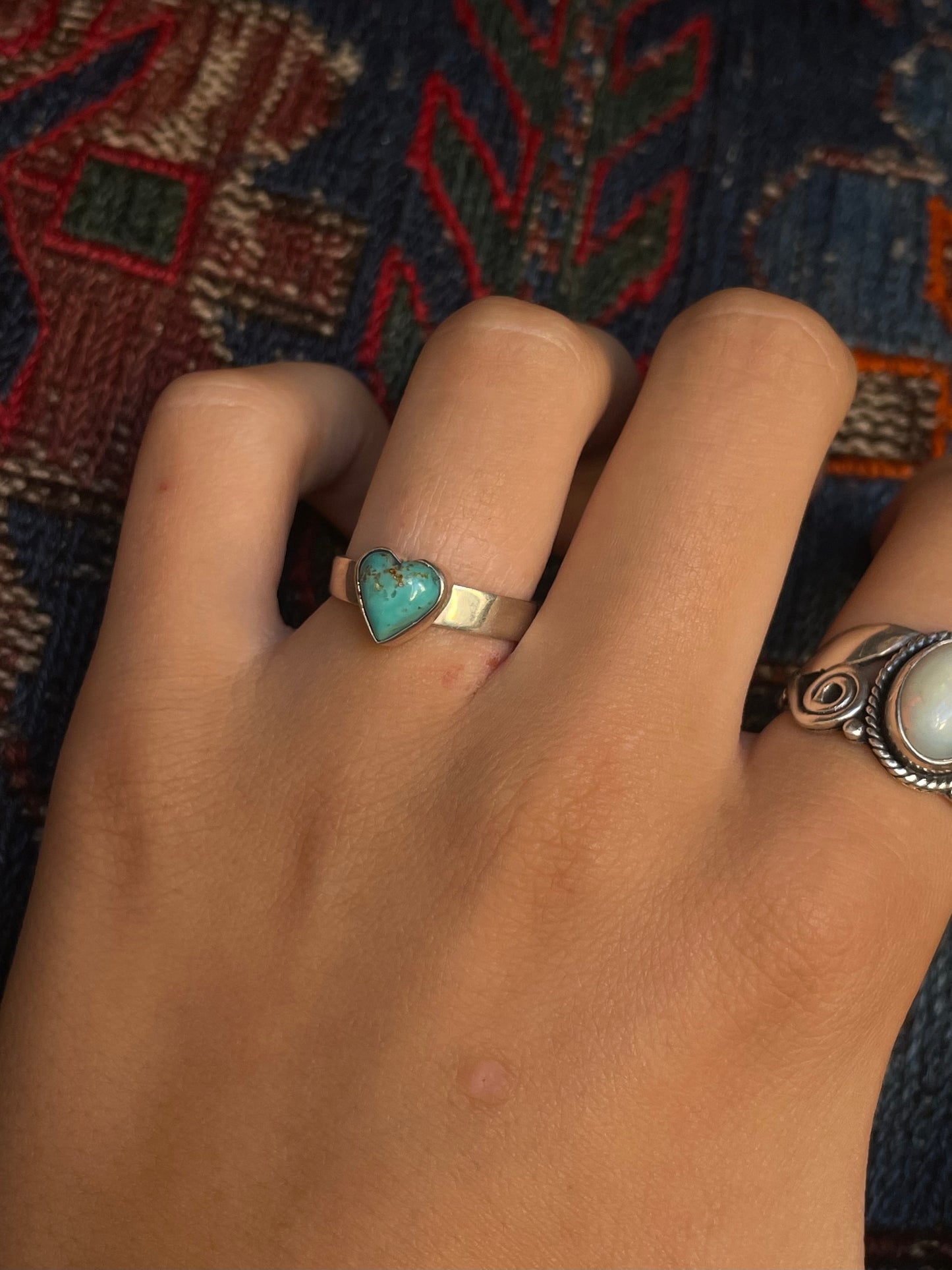 Kingman Turquoise Heart Ring | Sterling Silver | Size 8 G371
