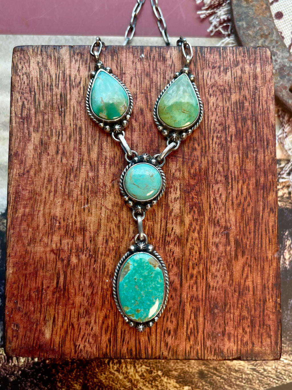 Kingman Turquoise Cluster Necklace | 925 Sterling Silver D217