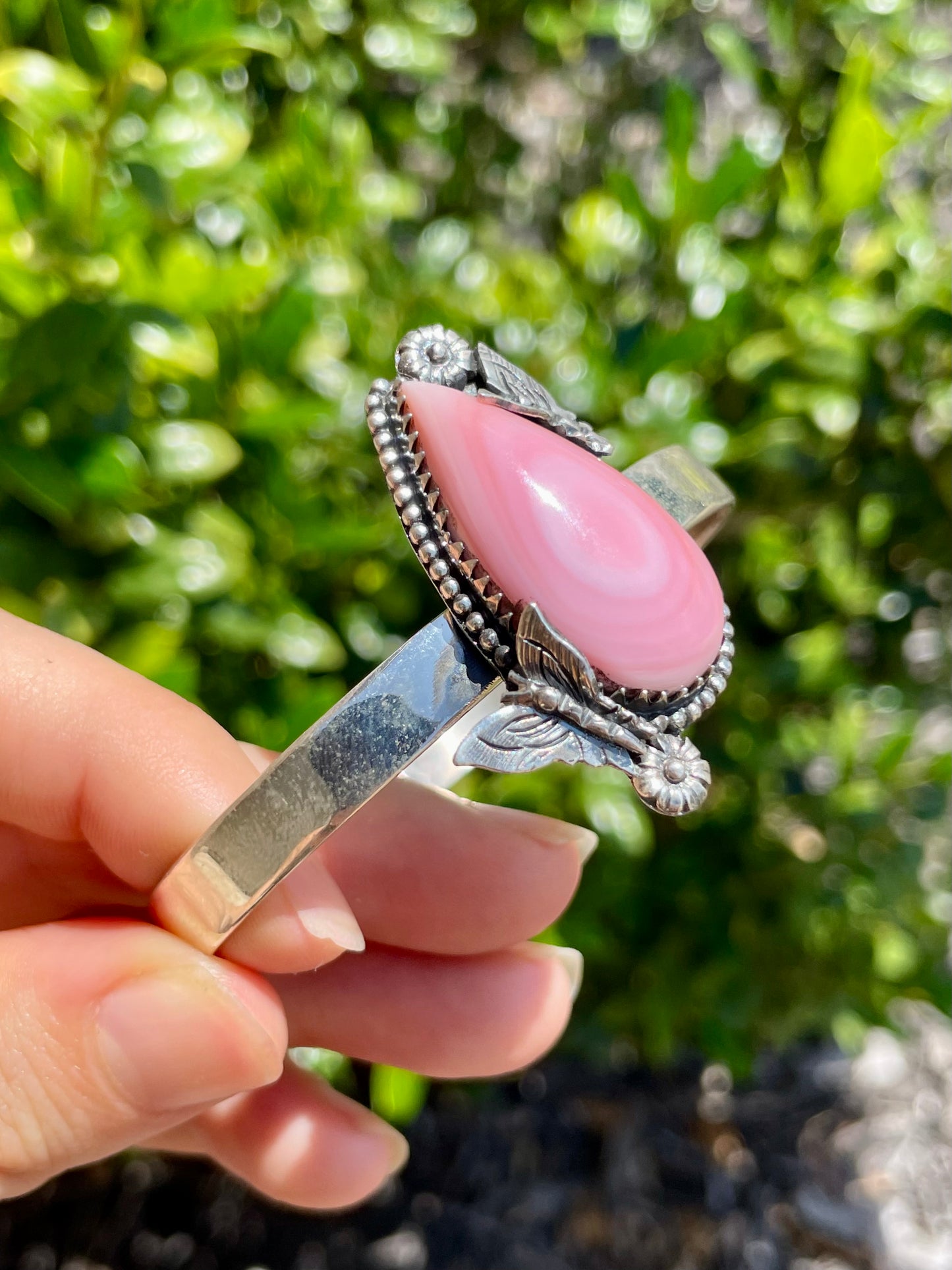 Pink Conch Butterfly Floral Cuff Bracelet | 925 Sterling Silver D157