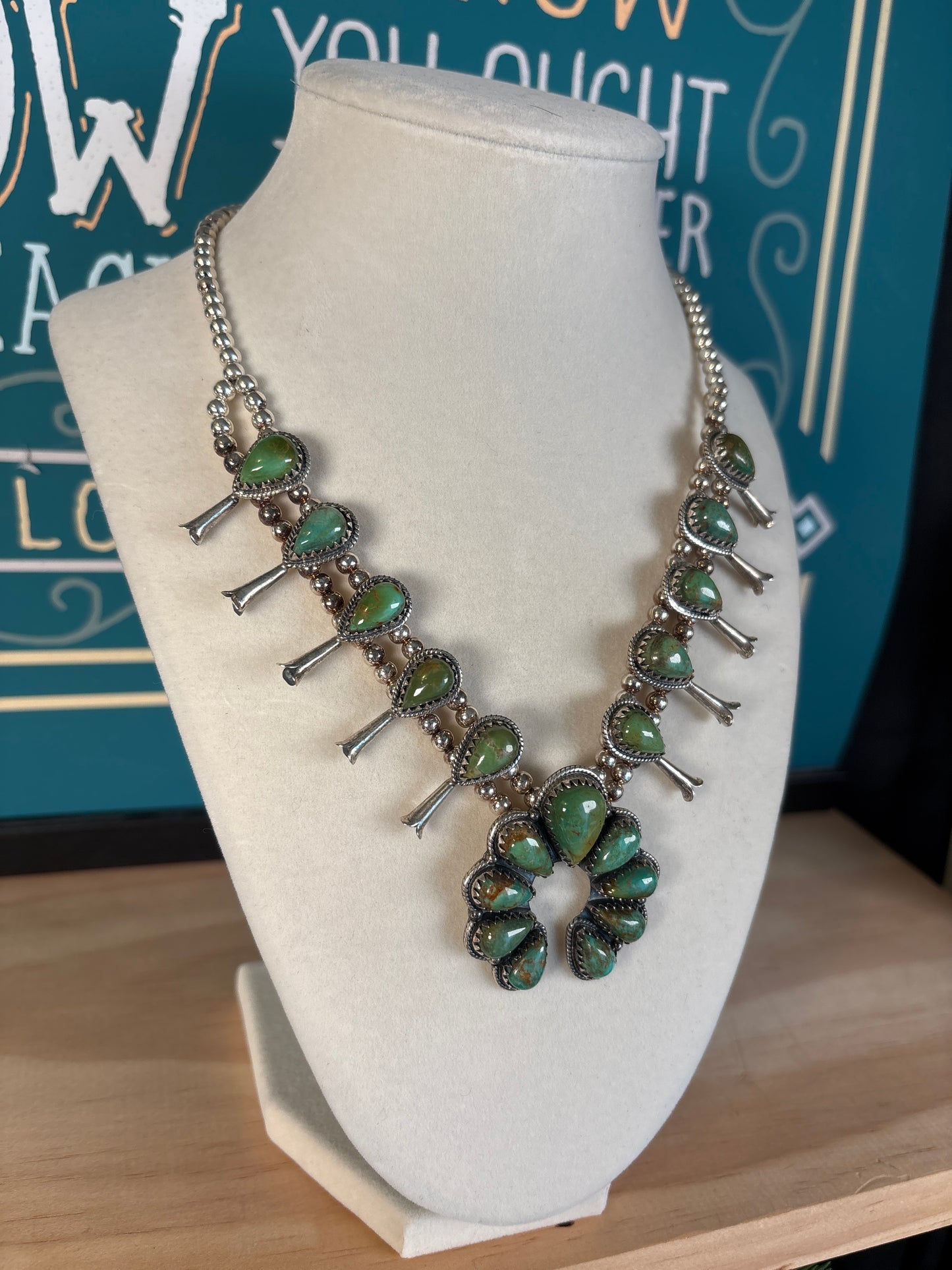 Green Turquoise Naja Squash Blossom Necklace | 925 Sterling Silver