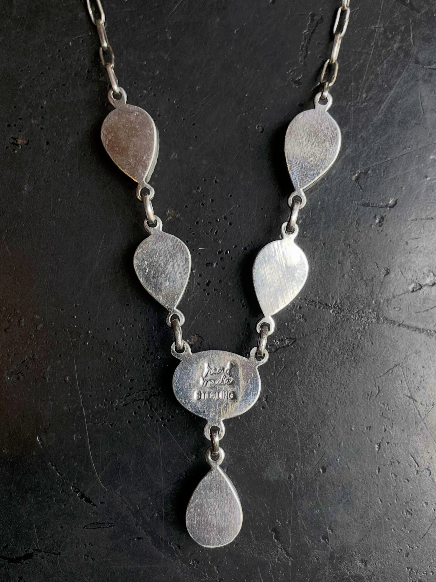 Pink Conch Lariat Necklace | Teardrop Station Drop | 925 Silver E555