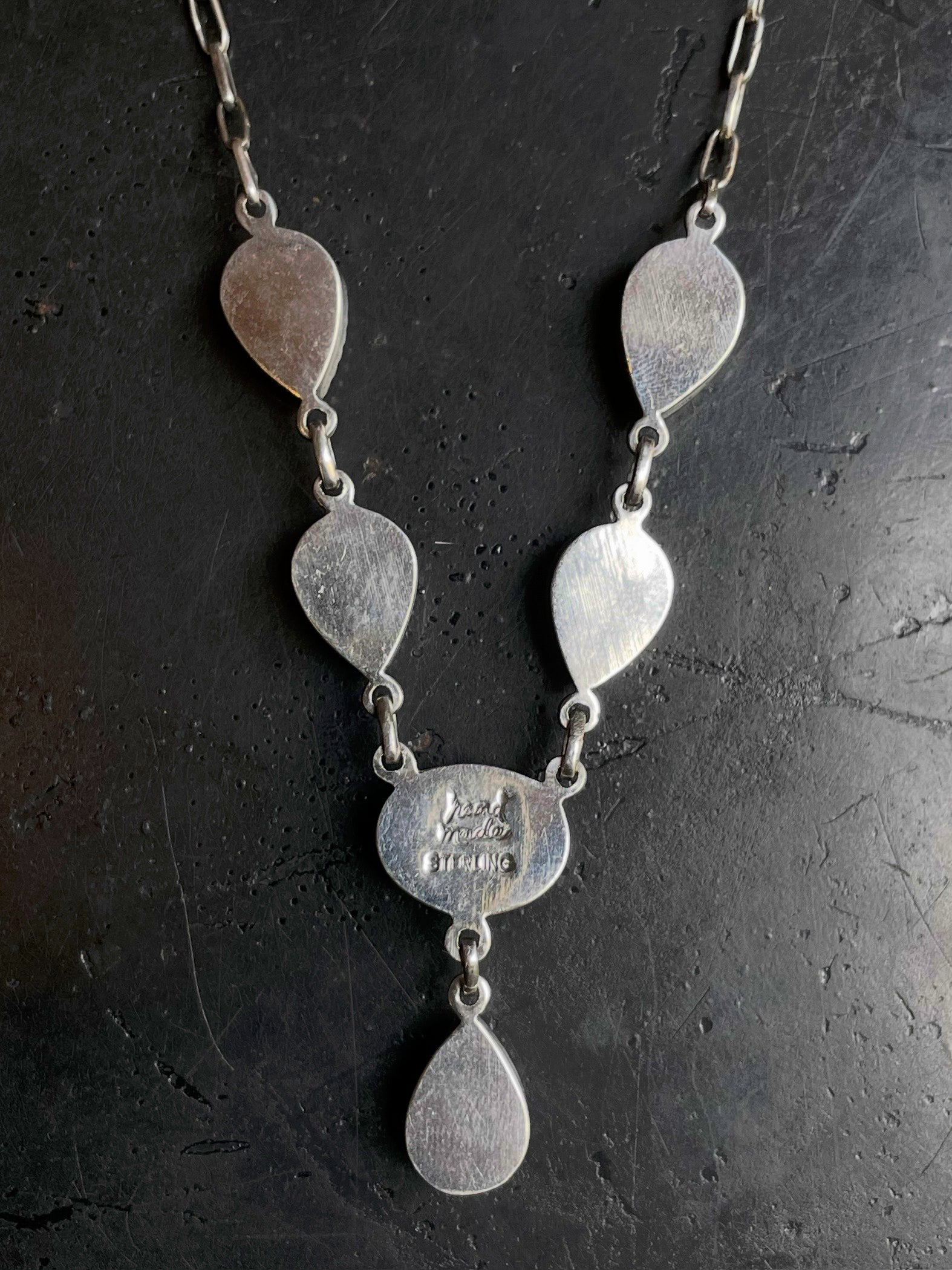 Pink Conch Lariat Necklace | Teardrop Station Drop | 925 Silver E555
