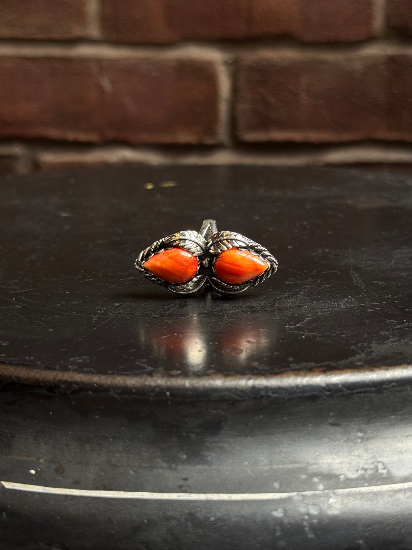 Spiny Oyster Double Stone Ring | 925 Sterling Silver | Size 6 C309