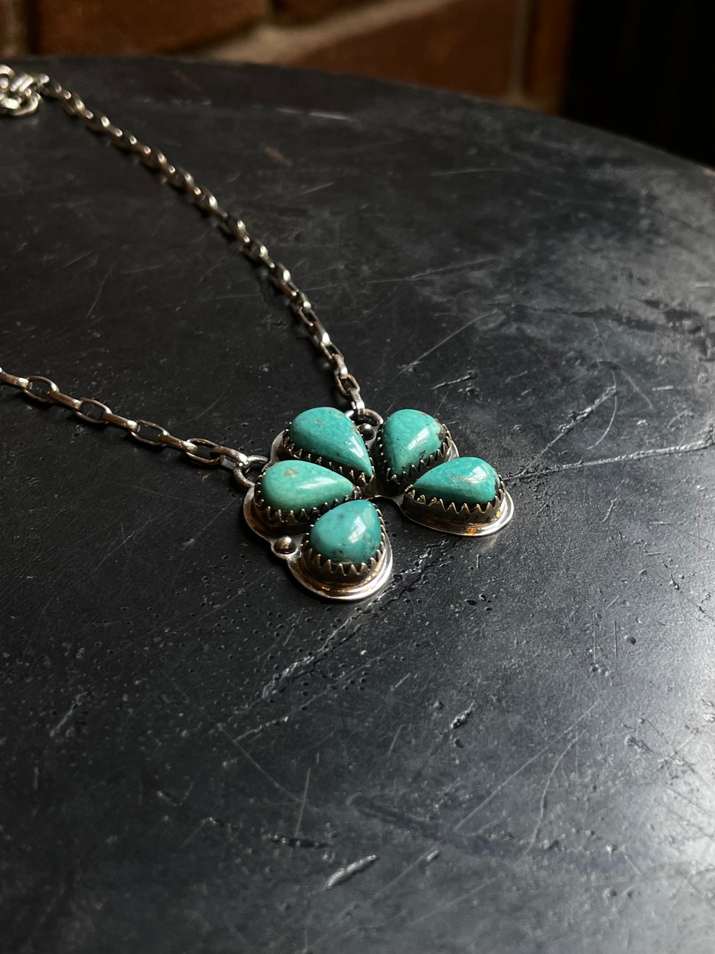 Kingman Turquoise Flower Necklace | 925 Sterling Silver E631