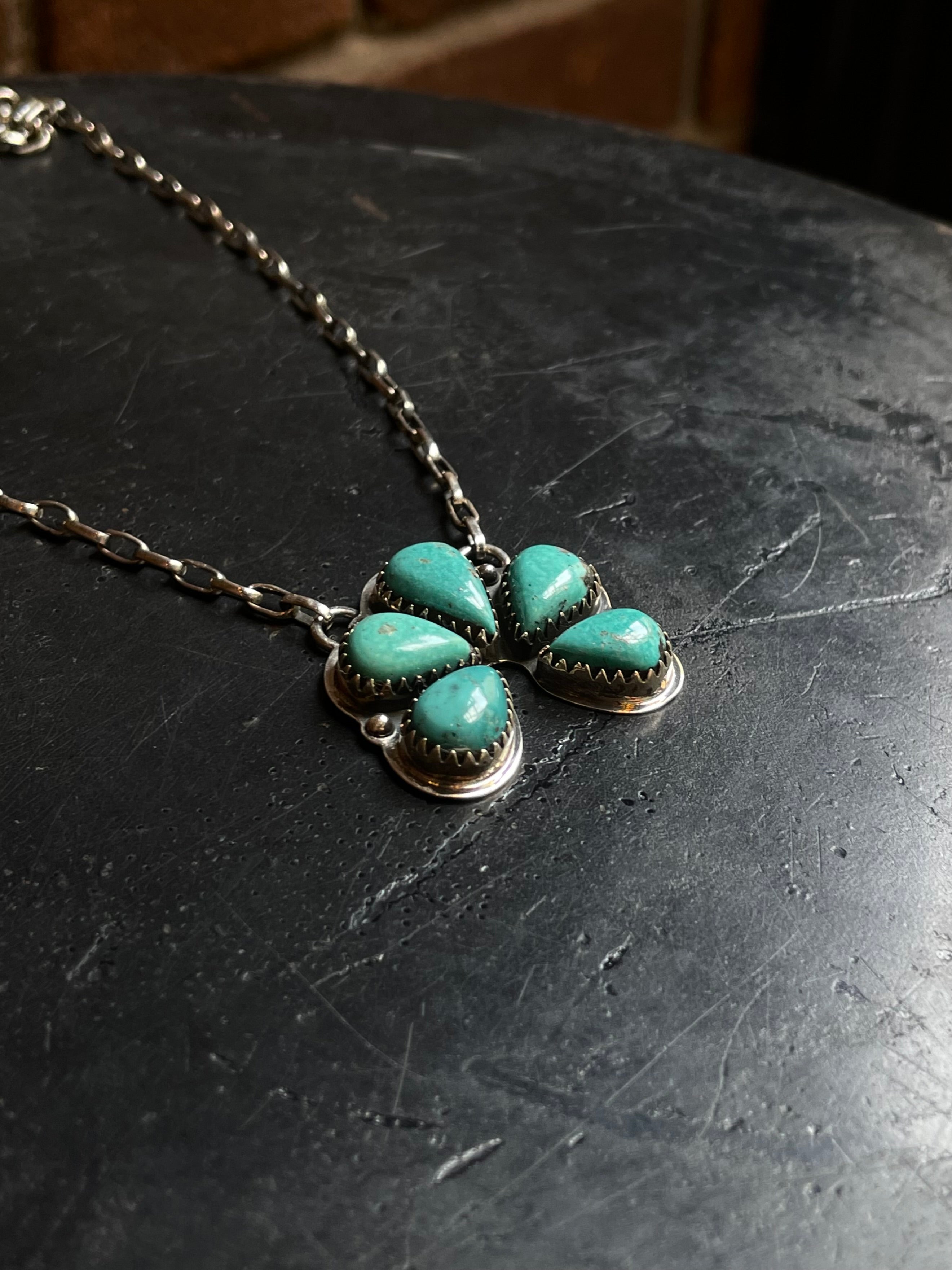 Kingman Turquoise Flower Necklace | 925 Sterling Silver E631