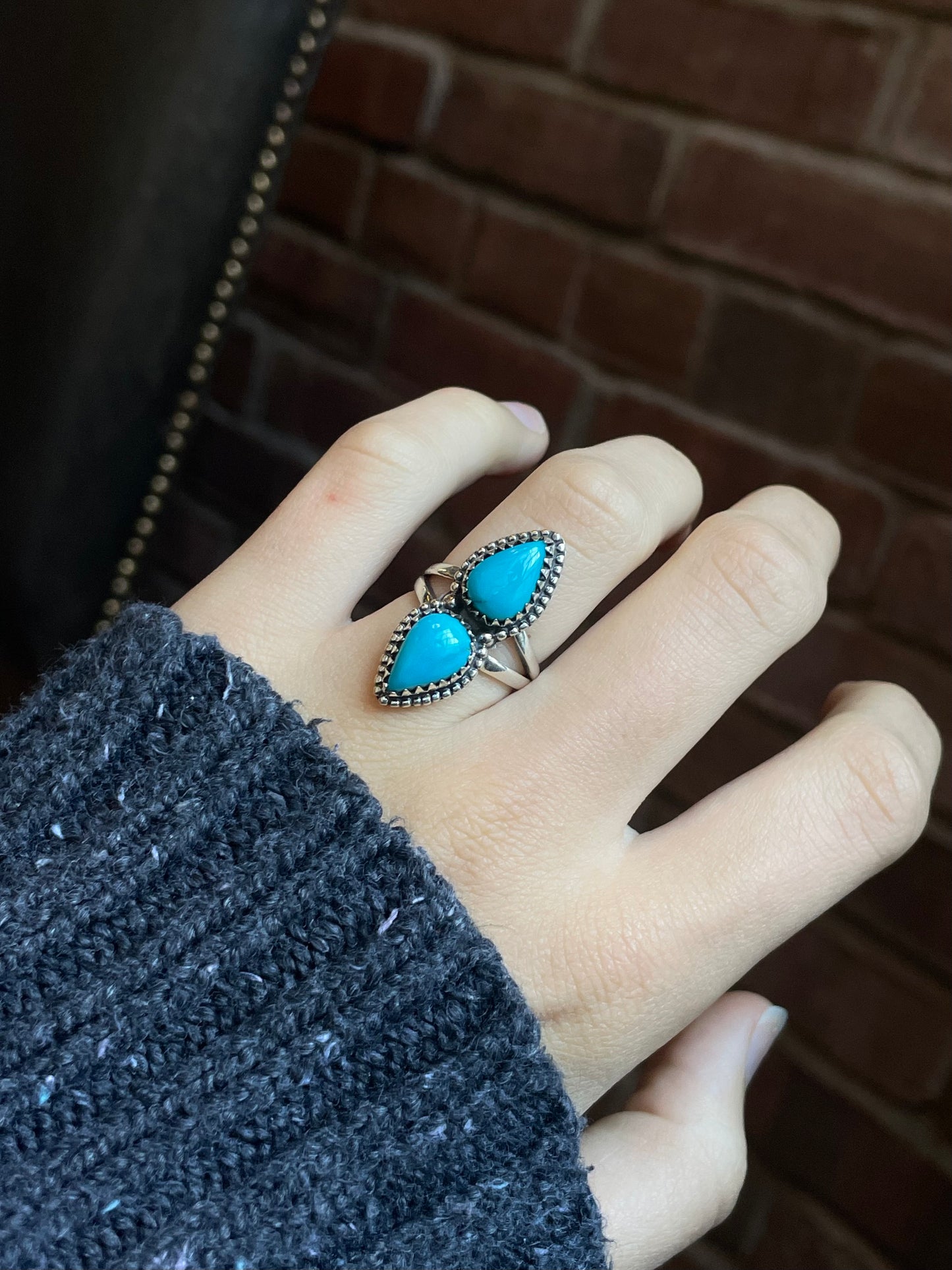 Kingman Turquoise Double Stone Ring Size 7 | 925 Sterling Silver C565