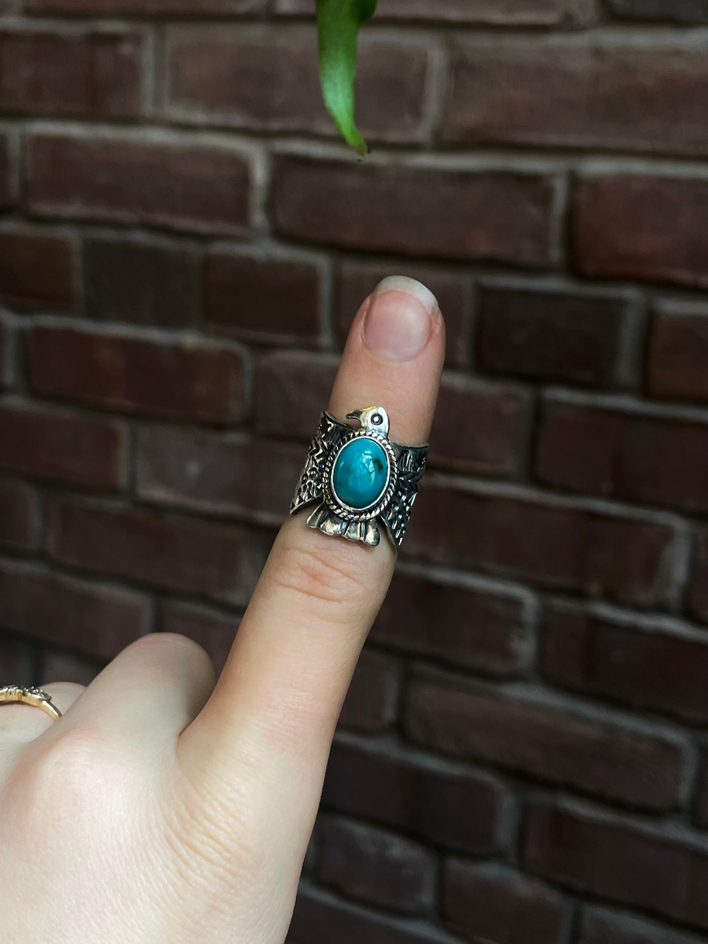 Kingman Turquoise Thunderbird Ring | 925 Sterling Silver | Size 6.5 E306