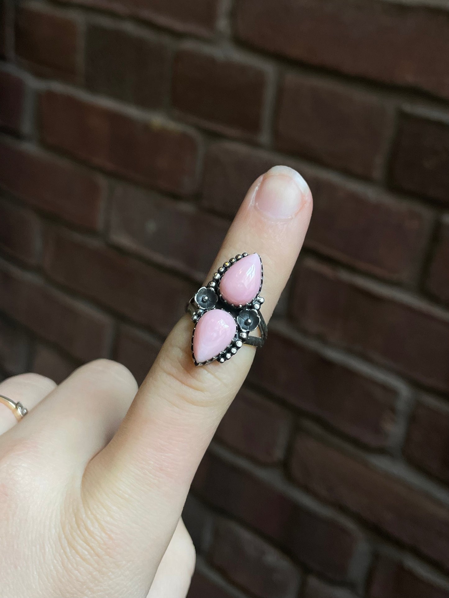 Pink Conch Double Stone Ring Size 6 | 925 Sterling Silver Southwest E170