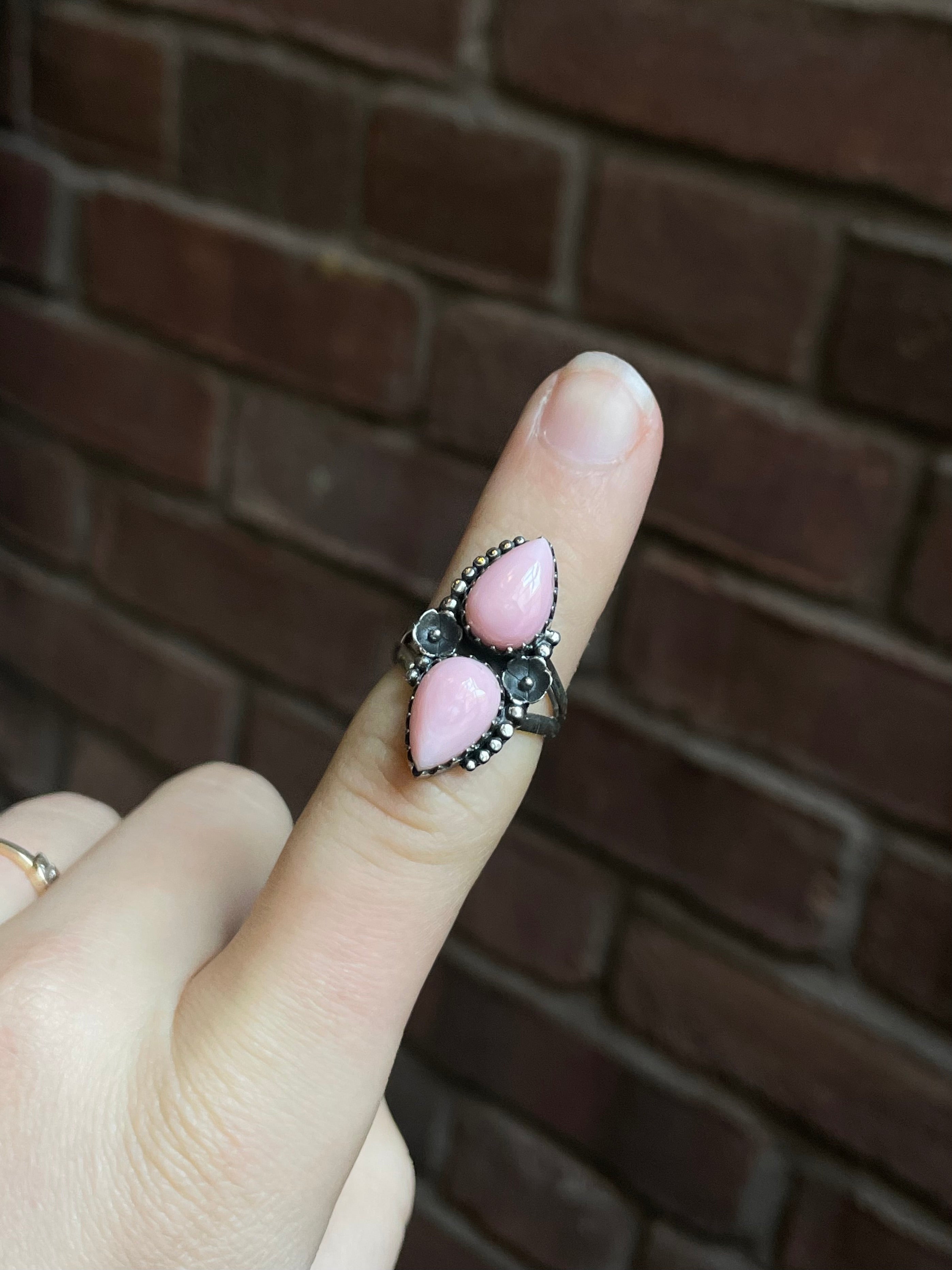 Pink Conch Double Stone Ring Size 6 | 925 Sterling Silver Southwest E170