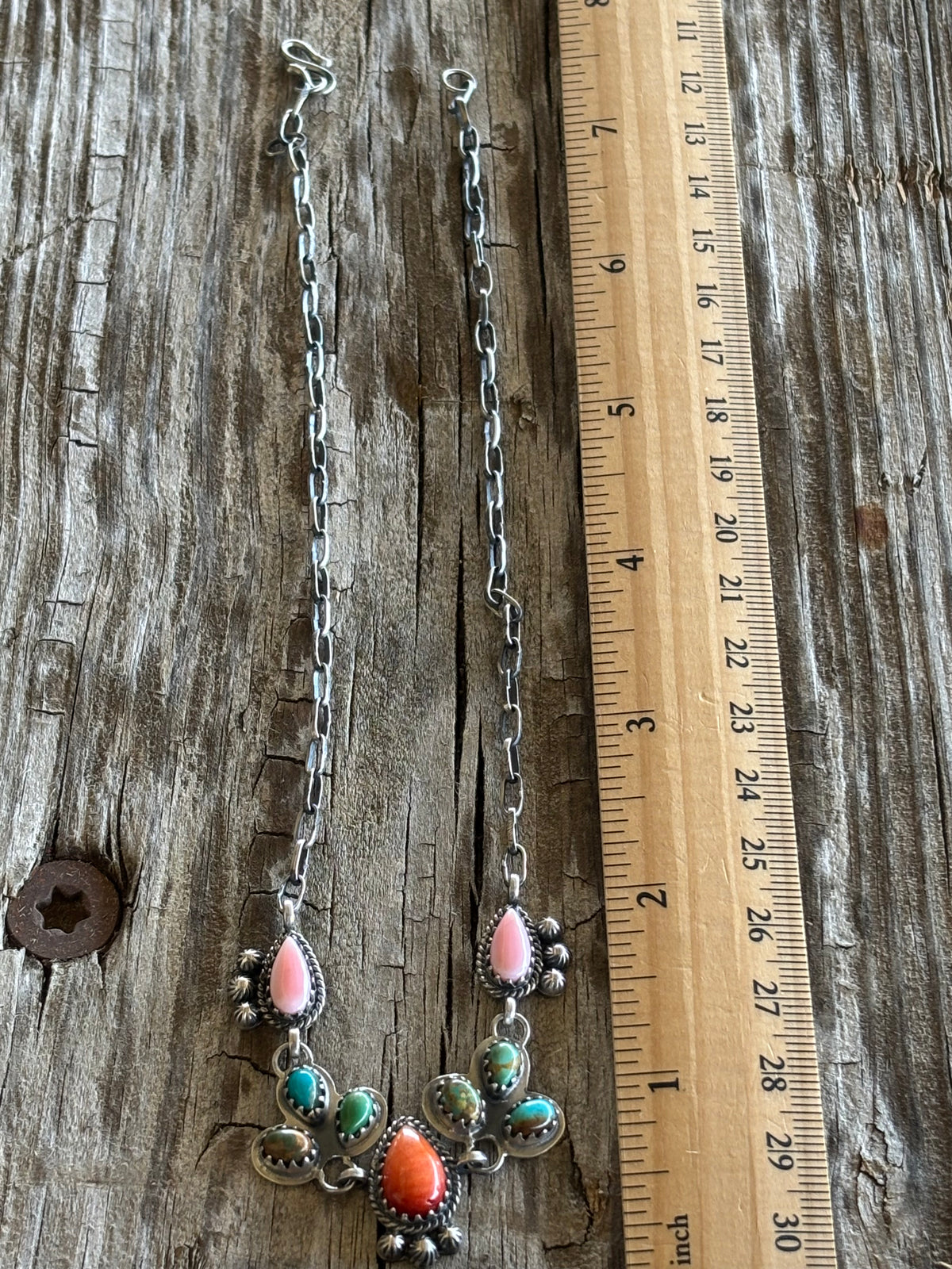 Pink Conch & Turquoise Multistone Necklace | 925 Sterling Silver Z38