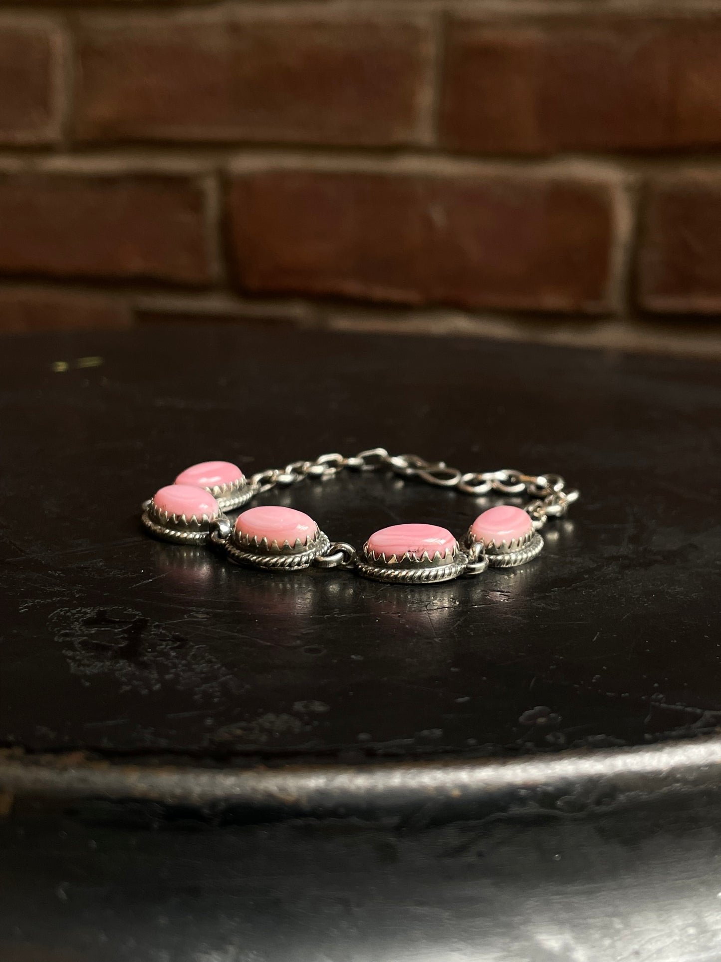 Pink Conch Link Bracelet | 925 Sterling Silver C985
