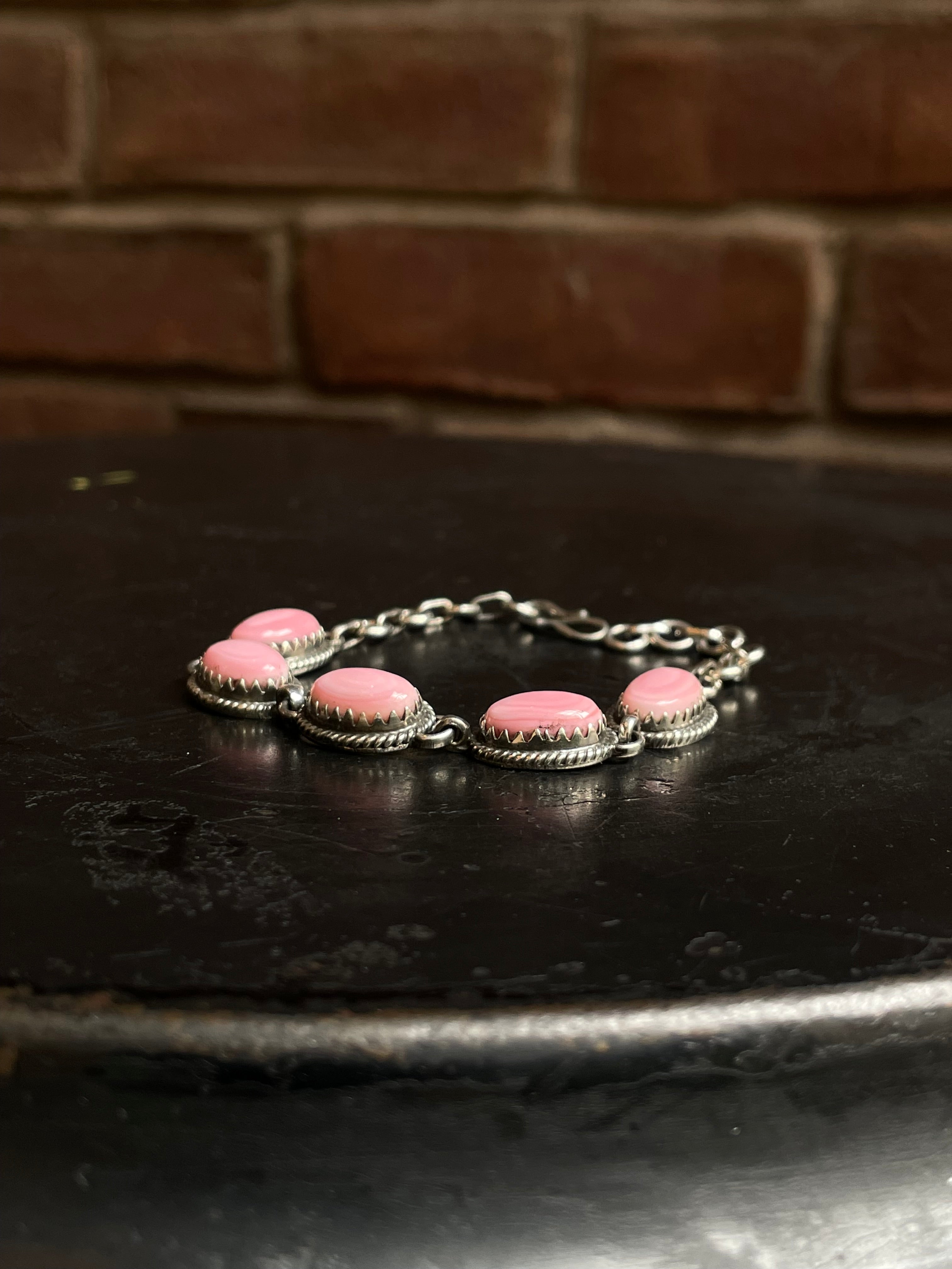 Pink Conch Link Bracelet | 925 Sterling Silver C985