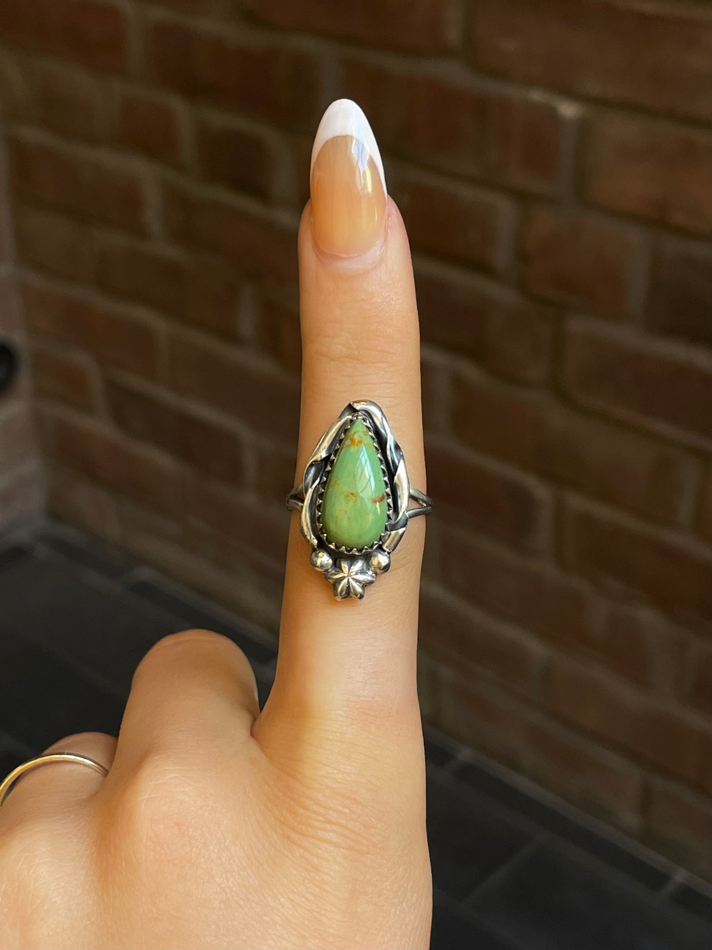 Turquoise Tear Drop Ring Size 8.5 | Sterling Silver E856