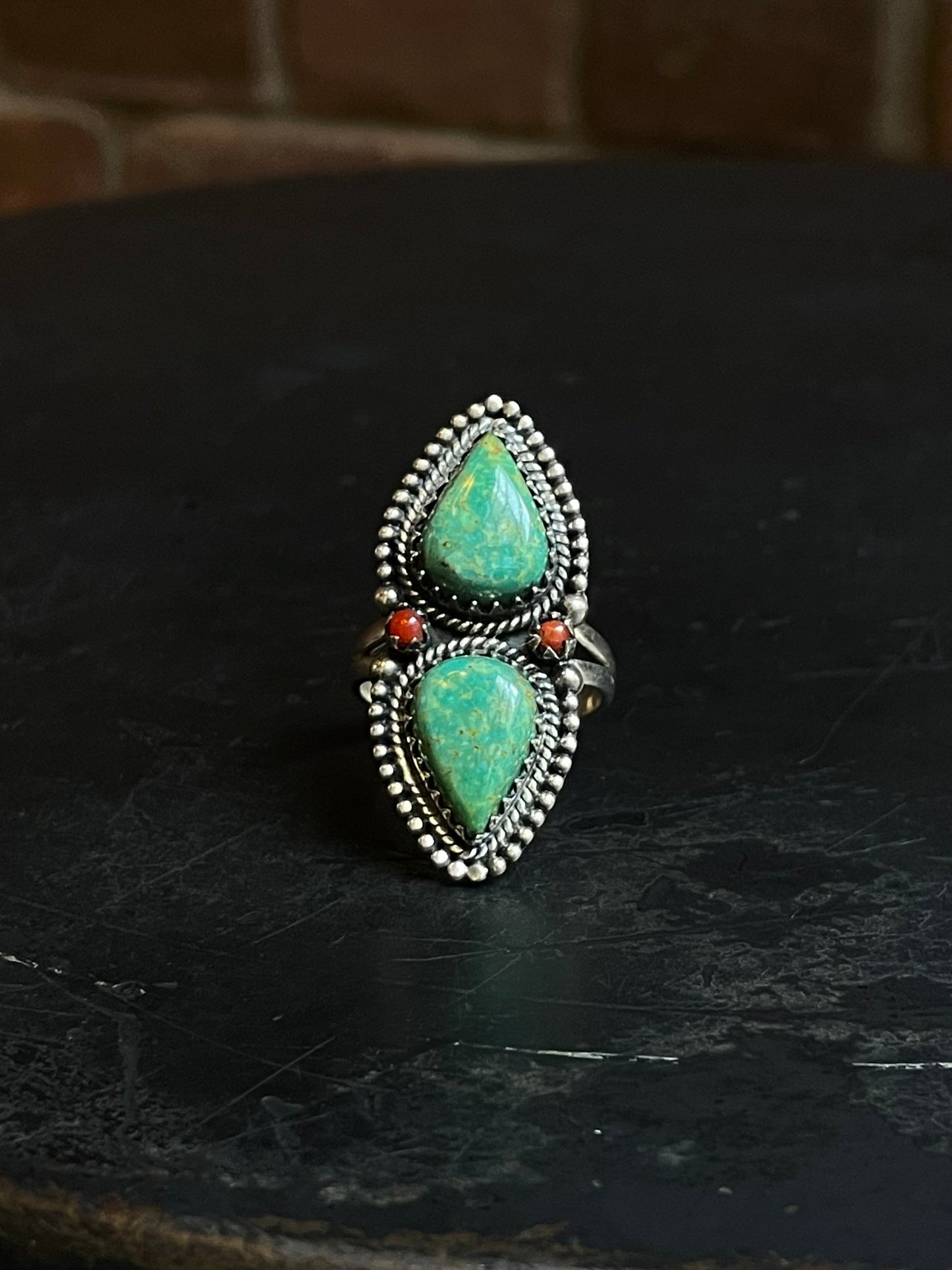 Turquoise & Coral Ring | 925 Sterling Silver Size 9.25 E476