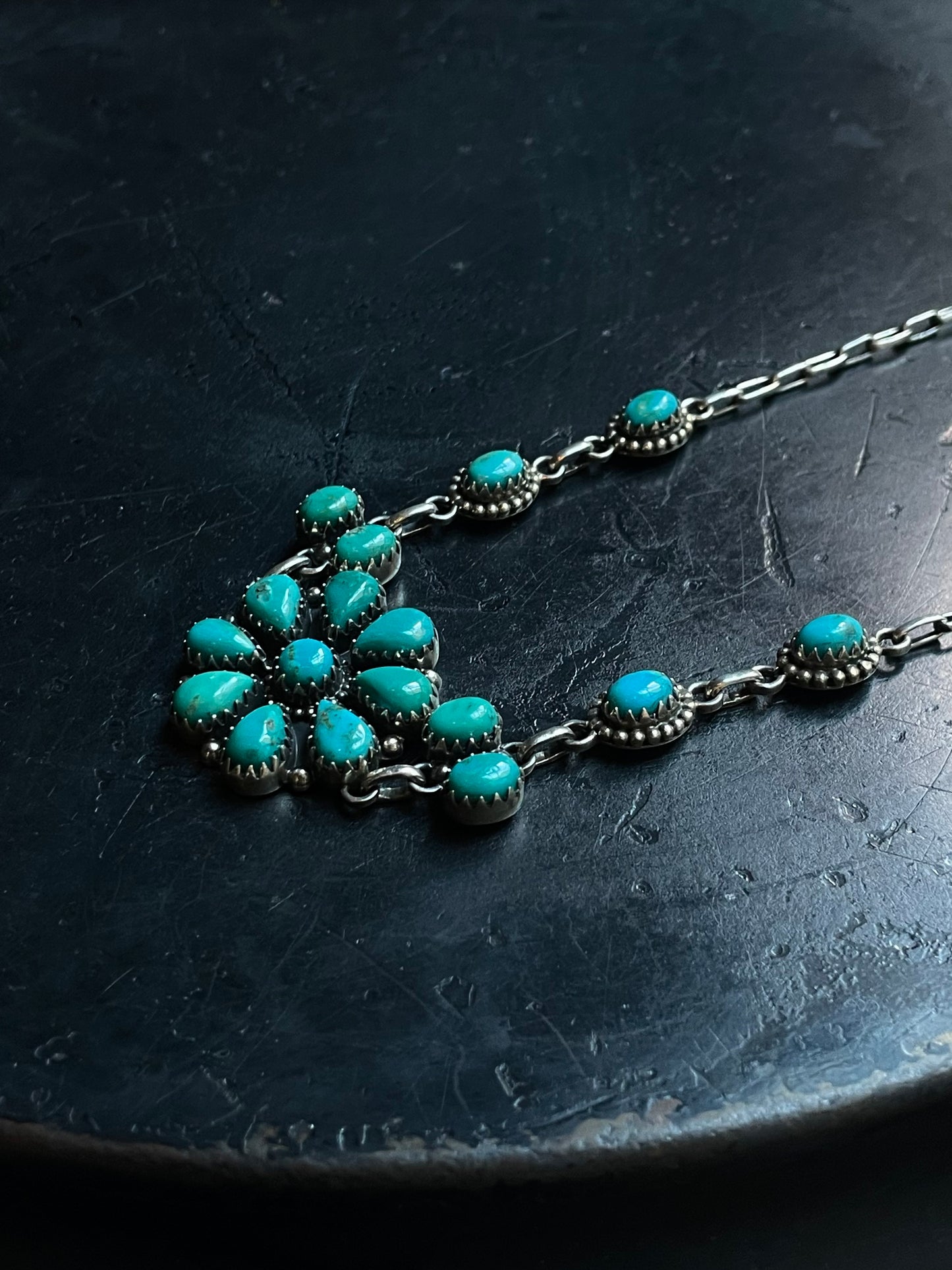 Kingman Turquoise Flower Necklace | 925 Sterling Silver E358