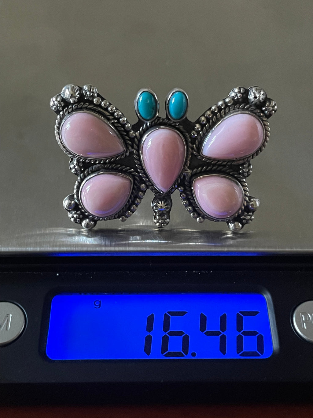 Pink Conch & Turquoise Butterfly Ring | Sterling Silver 925 | Size 6 B375