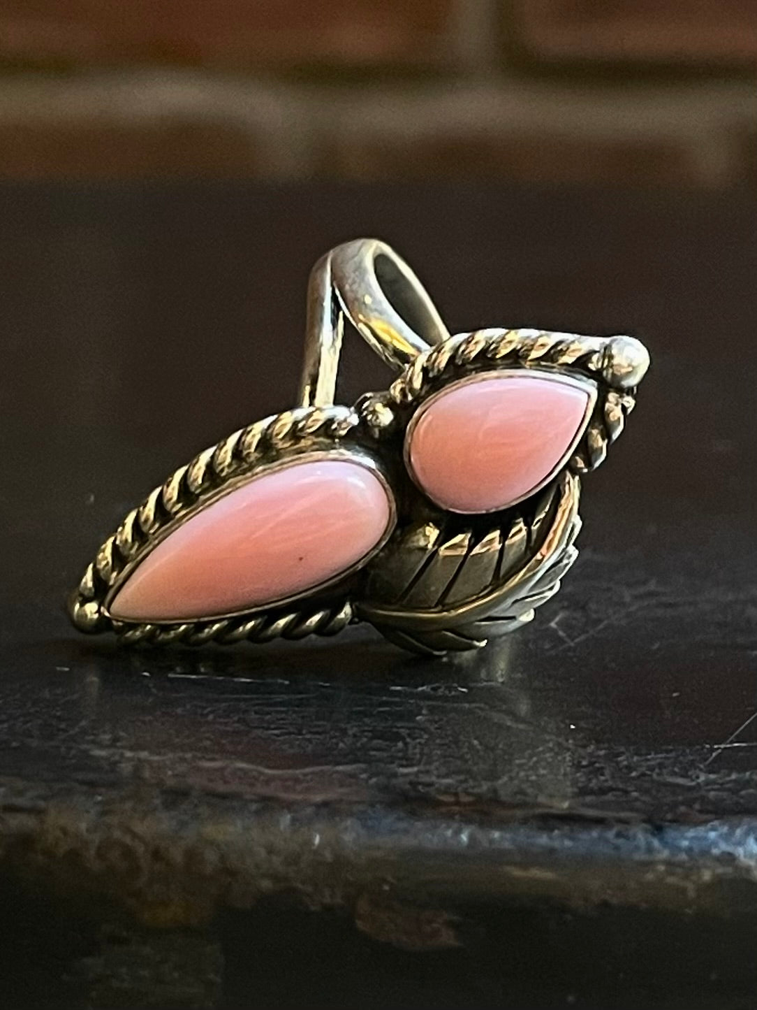 Pink Conch Tear Drop Ring Size 8 | Sterling Silver E899