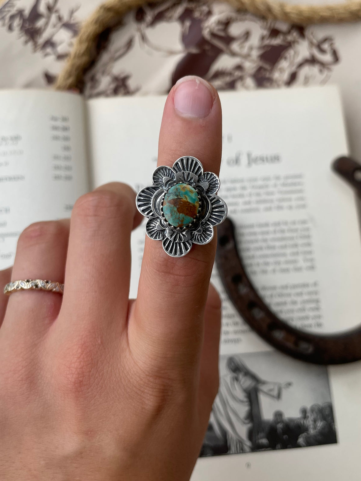 Turquoise Flower Ring Size | 925 Sterling Silver 7 G780