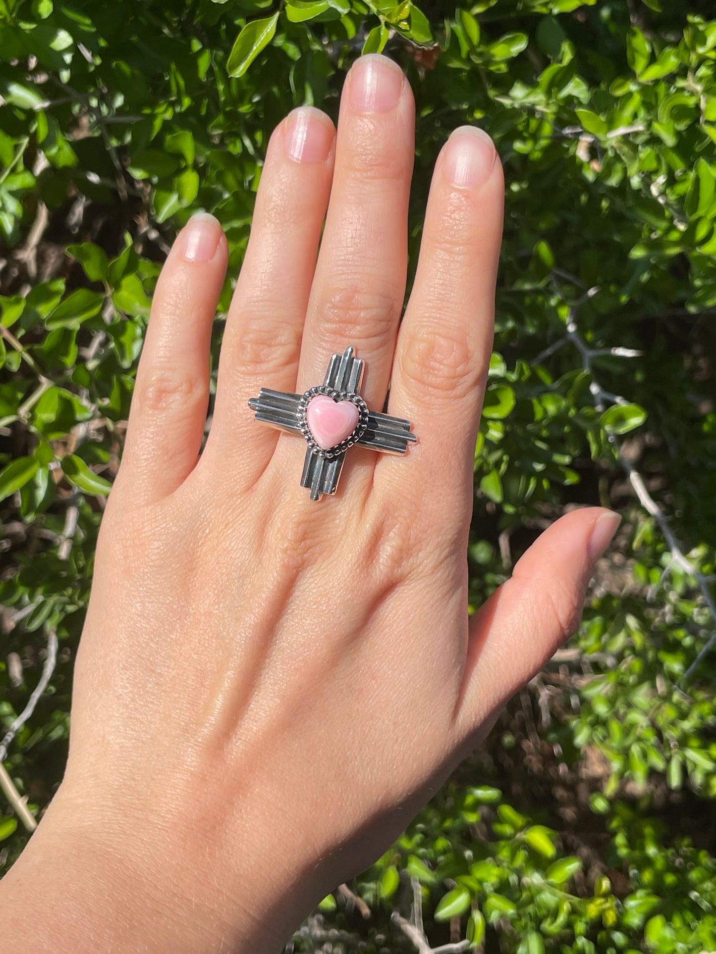 Pink Conch Zia Heart Ring Size 9 | 925 Sterling Silver B559