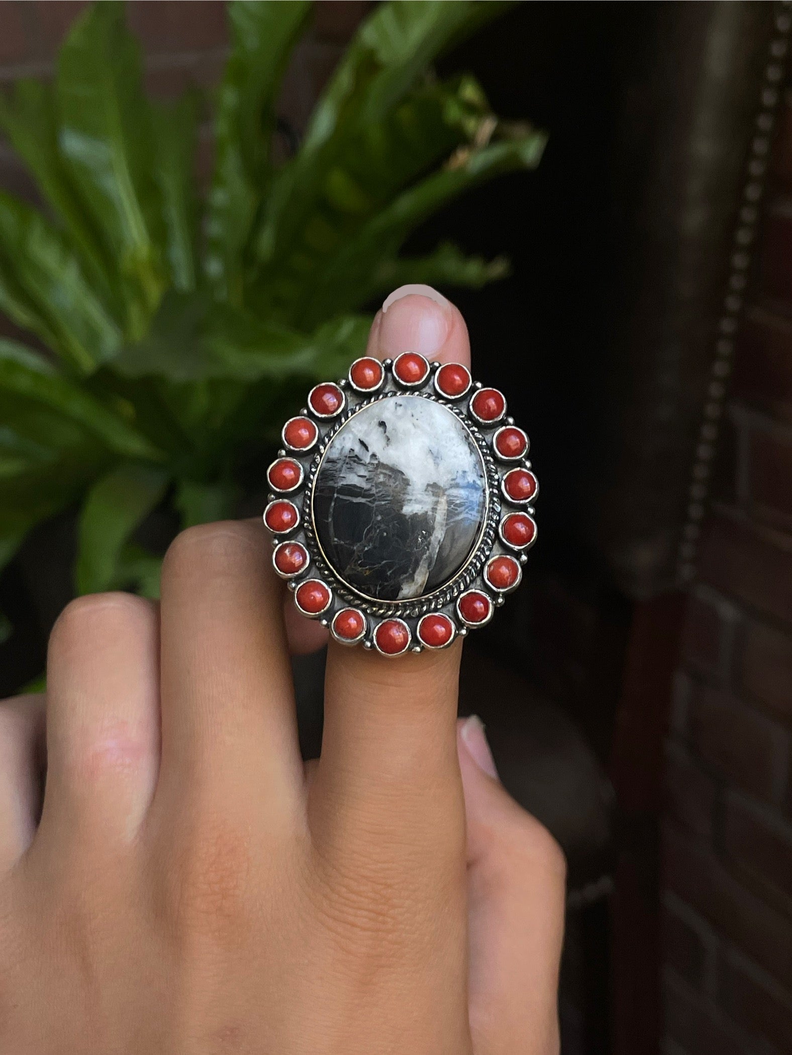 White Buffalo & Italian Coral Ring Size 5.5 | 925 Sterling Silver G680