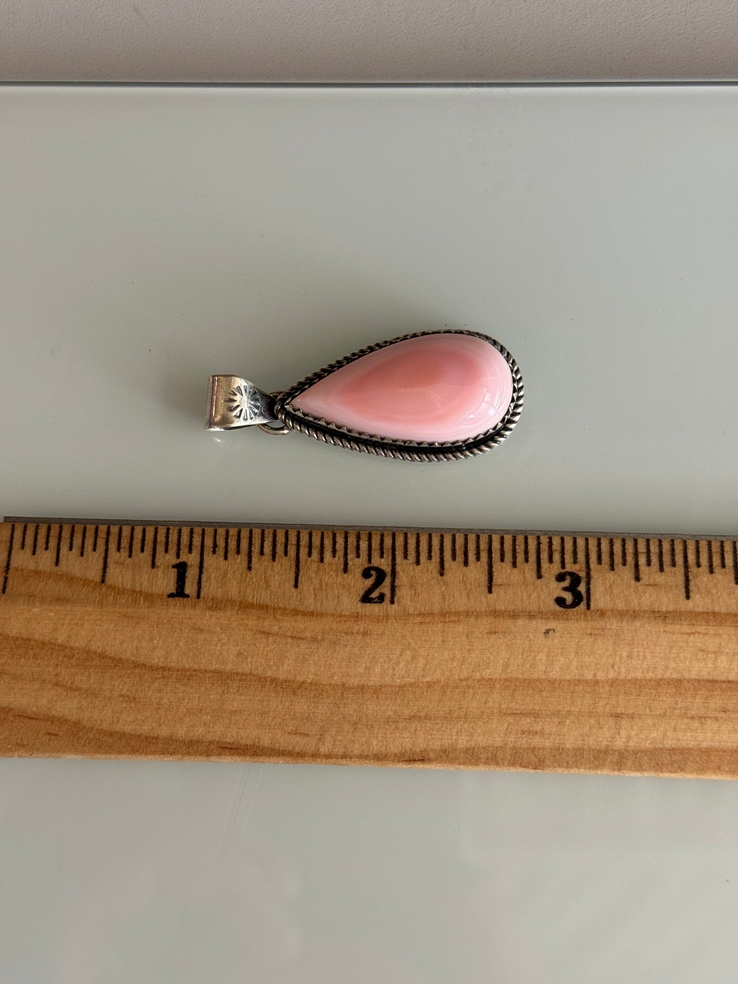 Pink Conch Tear Drop Pendant | Sterling Silver | A824