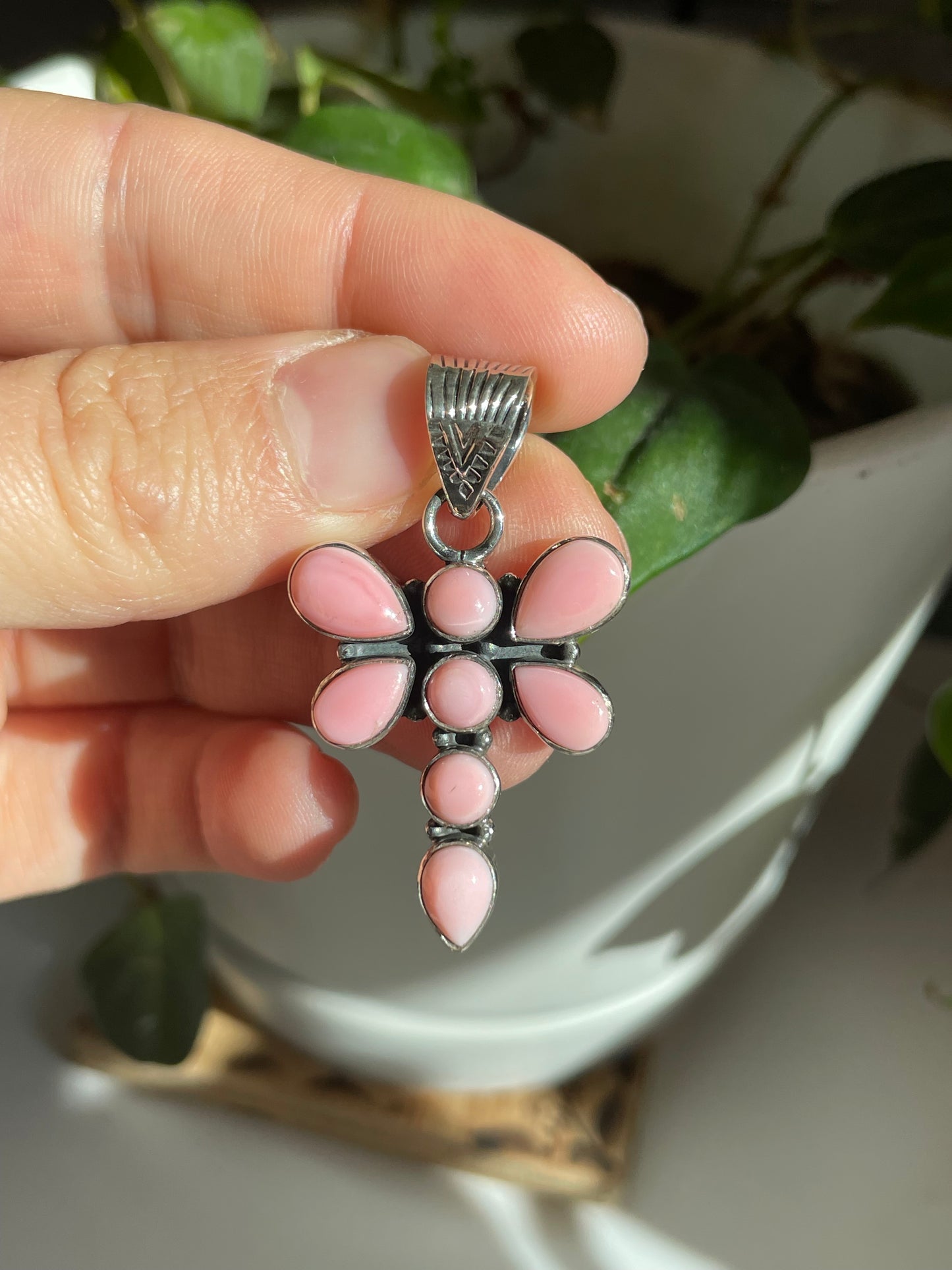Pink Conch Dragonfly Pendant | Sterling Silver 925 B766