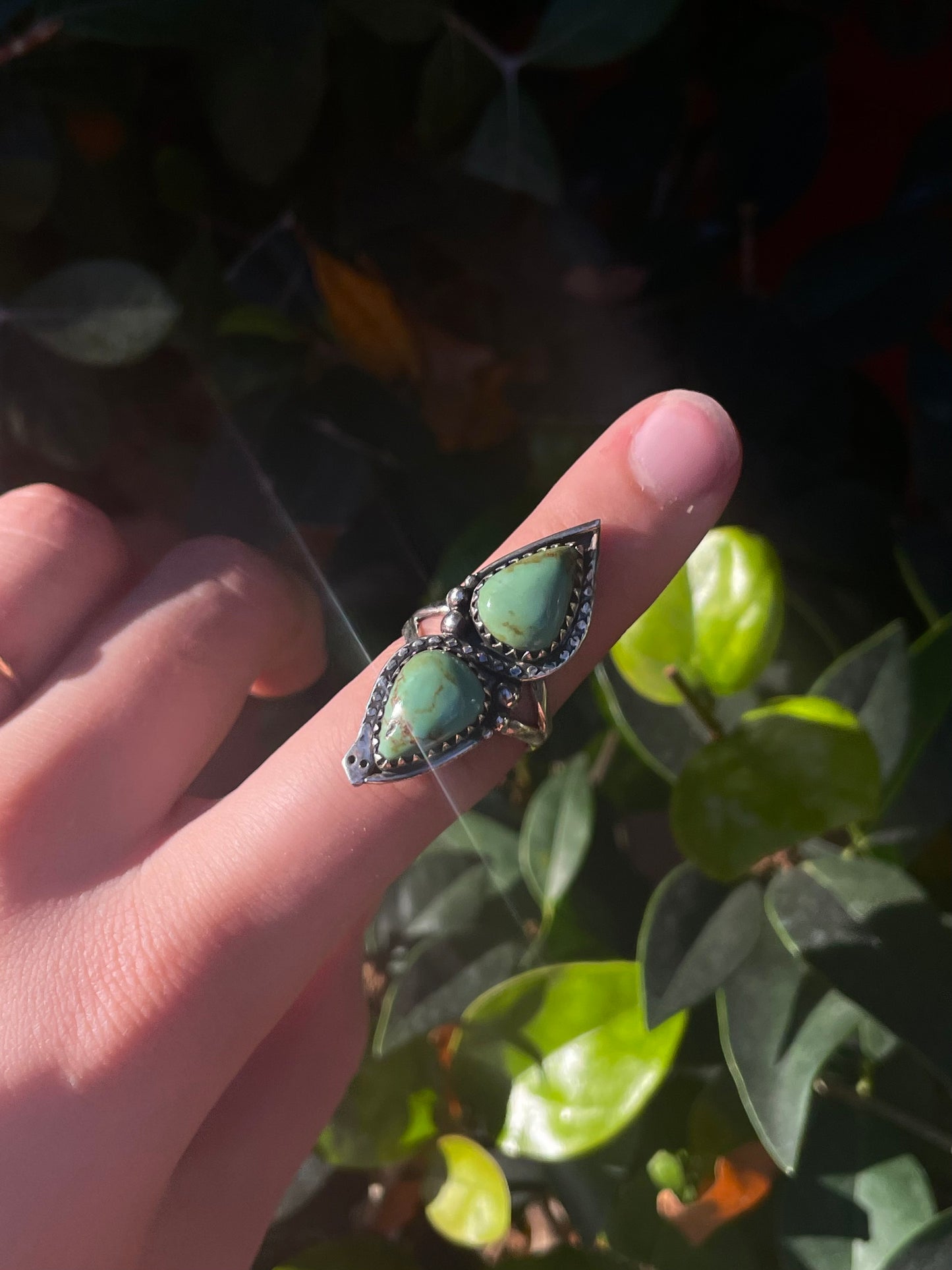 Turquoise Double Stone Ring Size 8 | 925 Sterling Silver C896