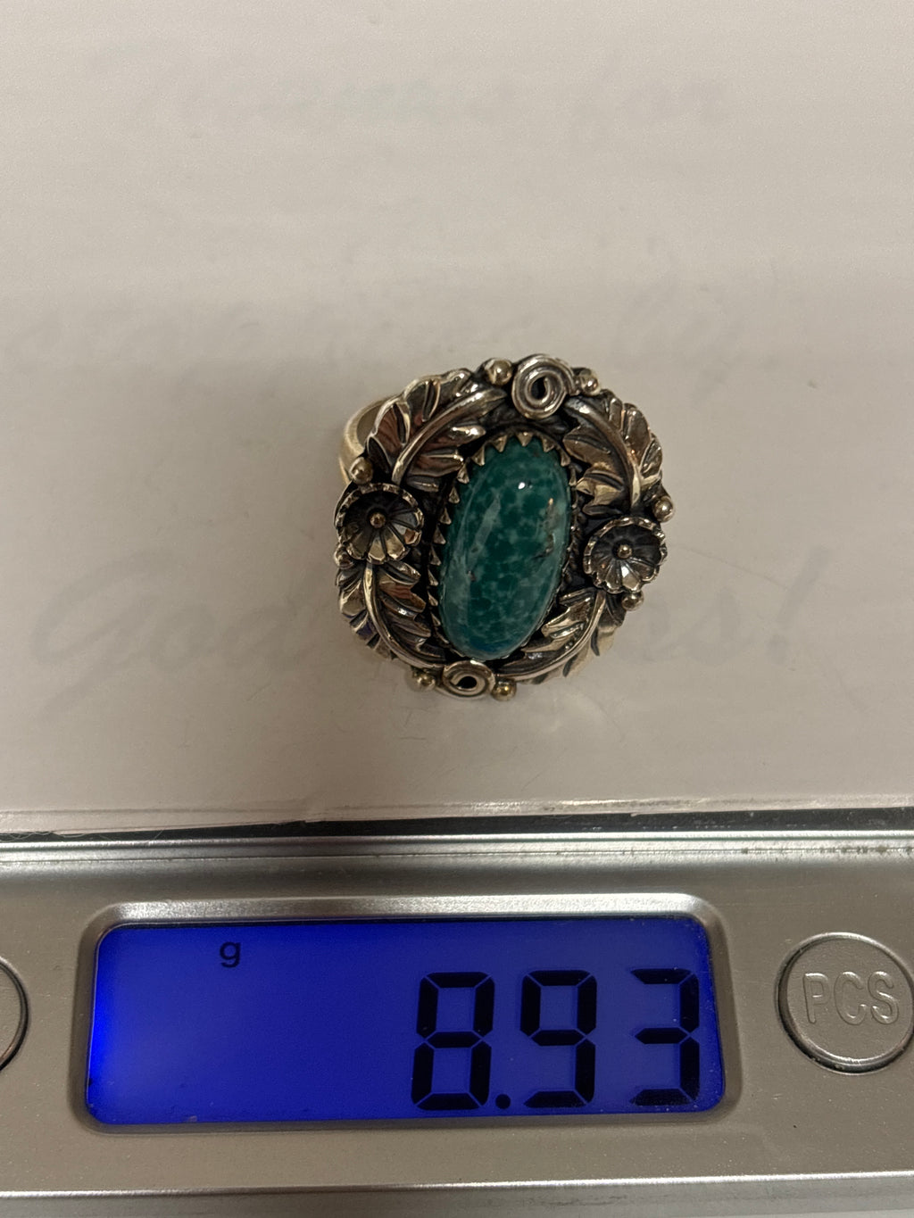 Turquoise Feather Ring Size 8.75 | 925 Sterling Silver C946
