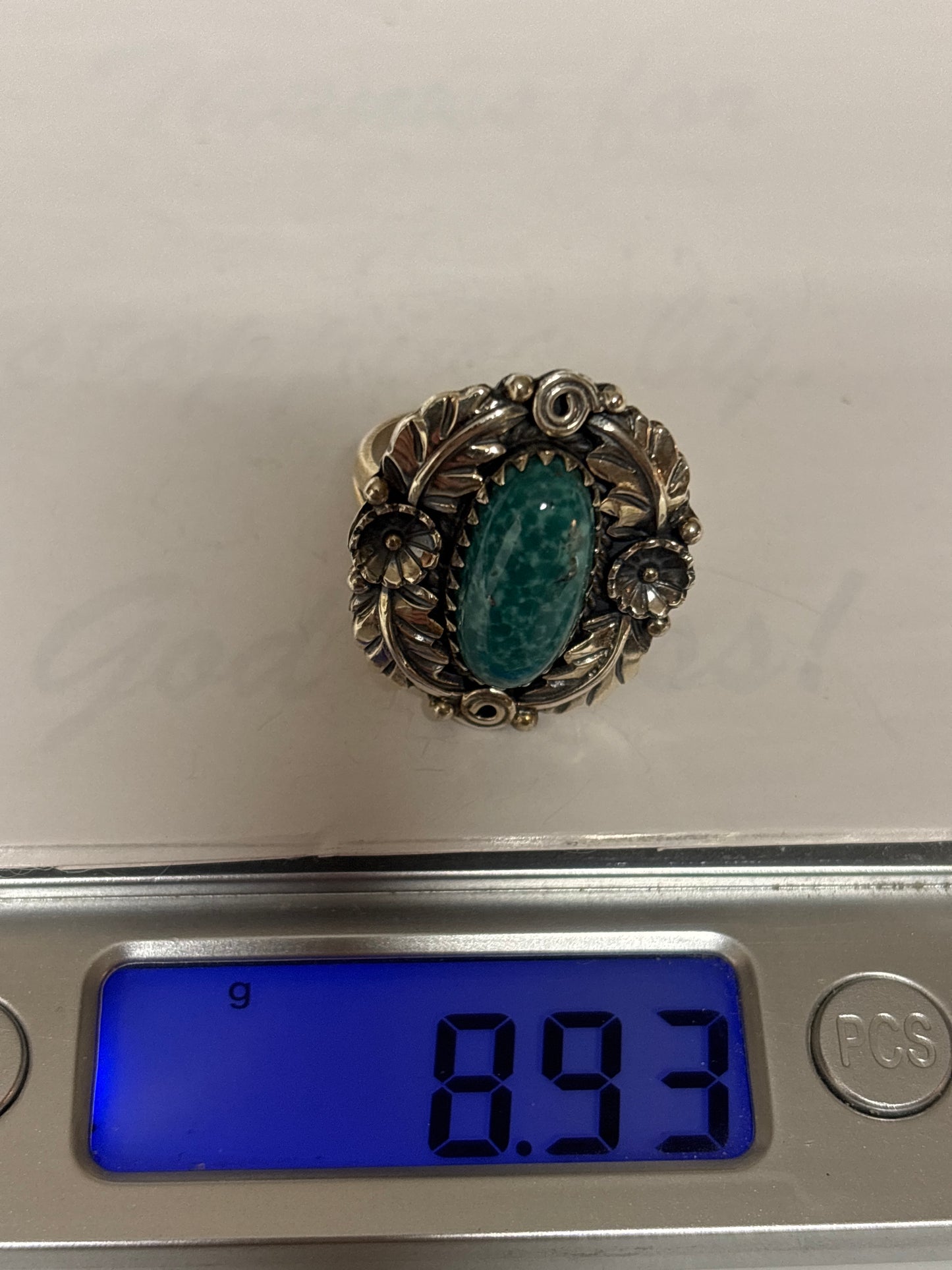Turquoise Feather Ring Size 8.75 | 925 Sterling Silver C946