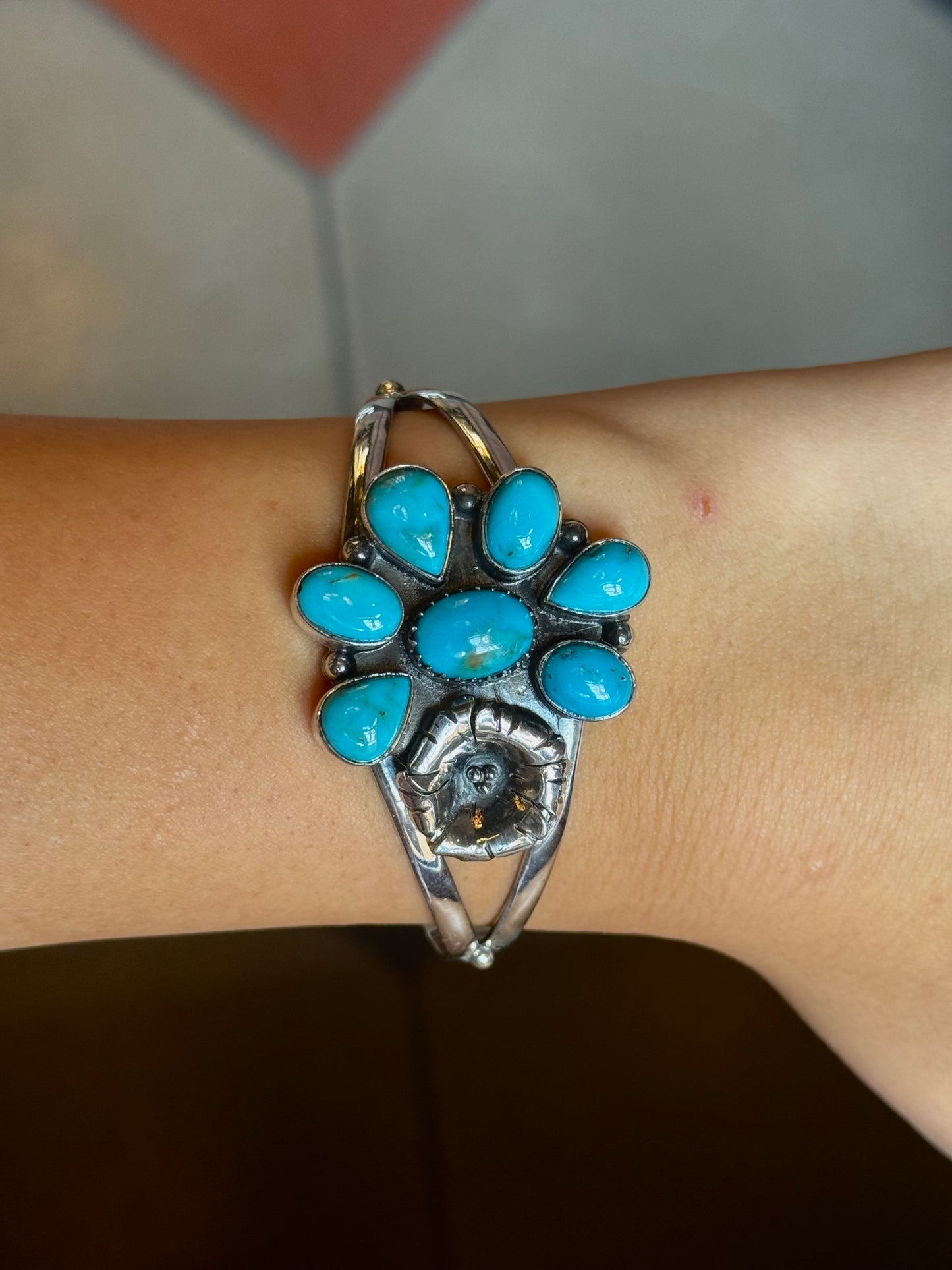 Kingman Turquoise Flower Cuff | Sterling Silver | A851