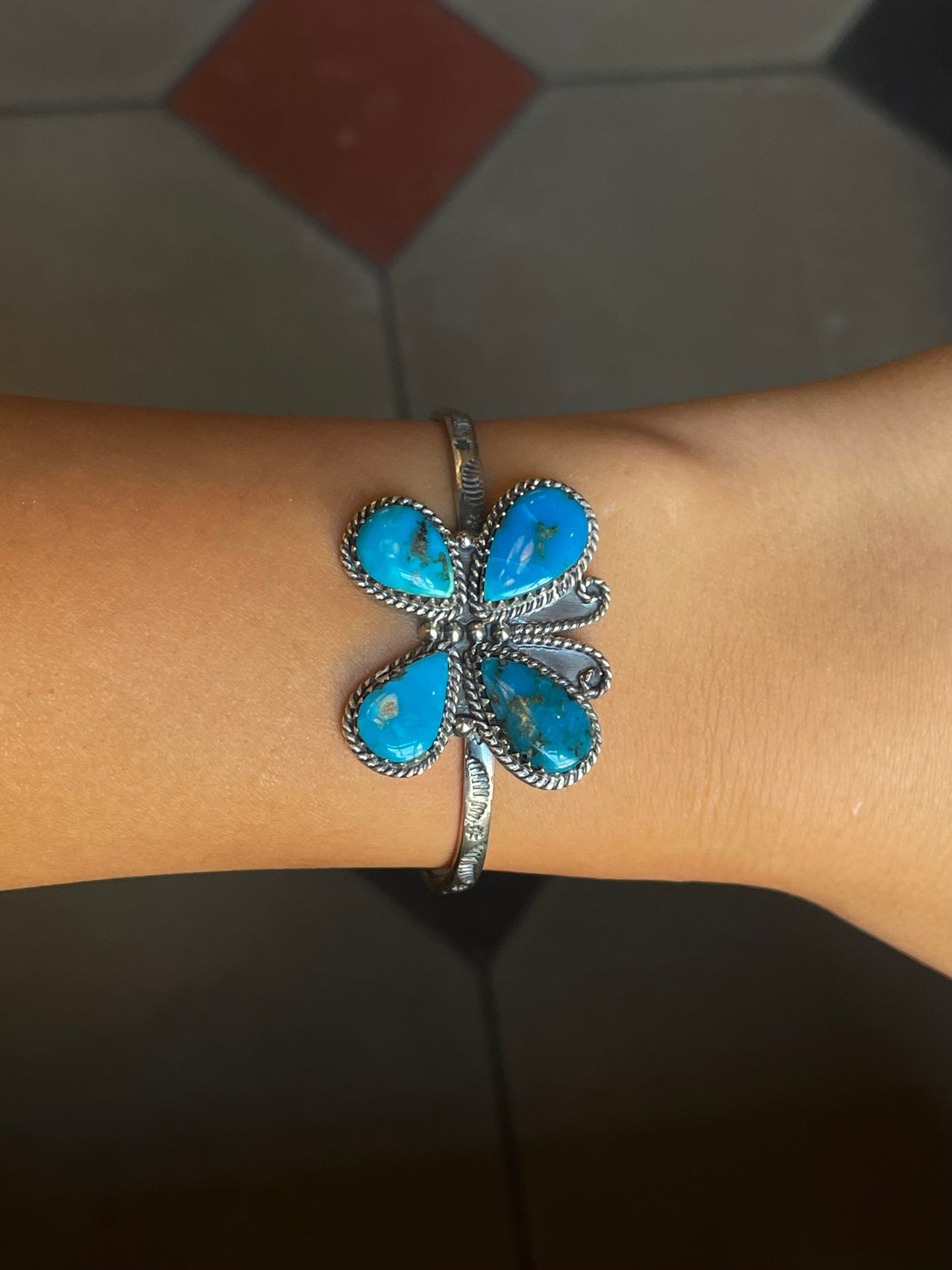 Kingman Turquoise Butterfly Cuff Bracelet | Sterling Silver G457