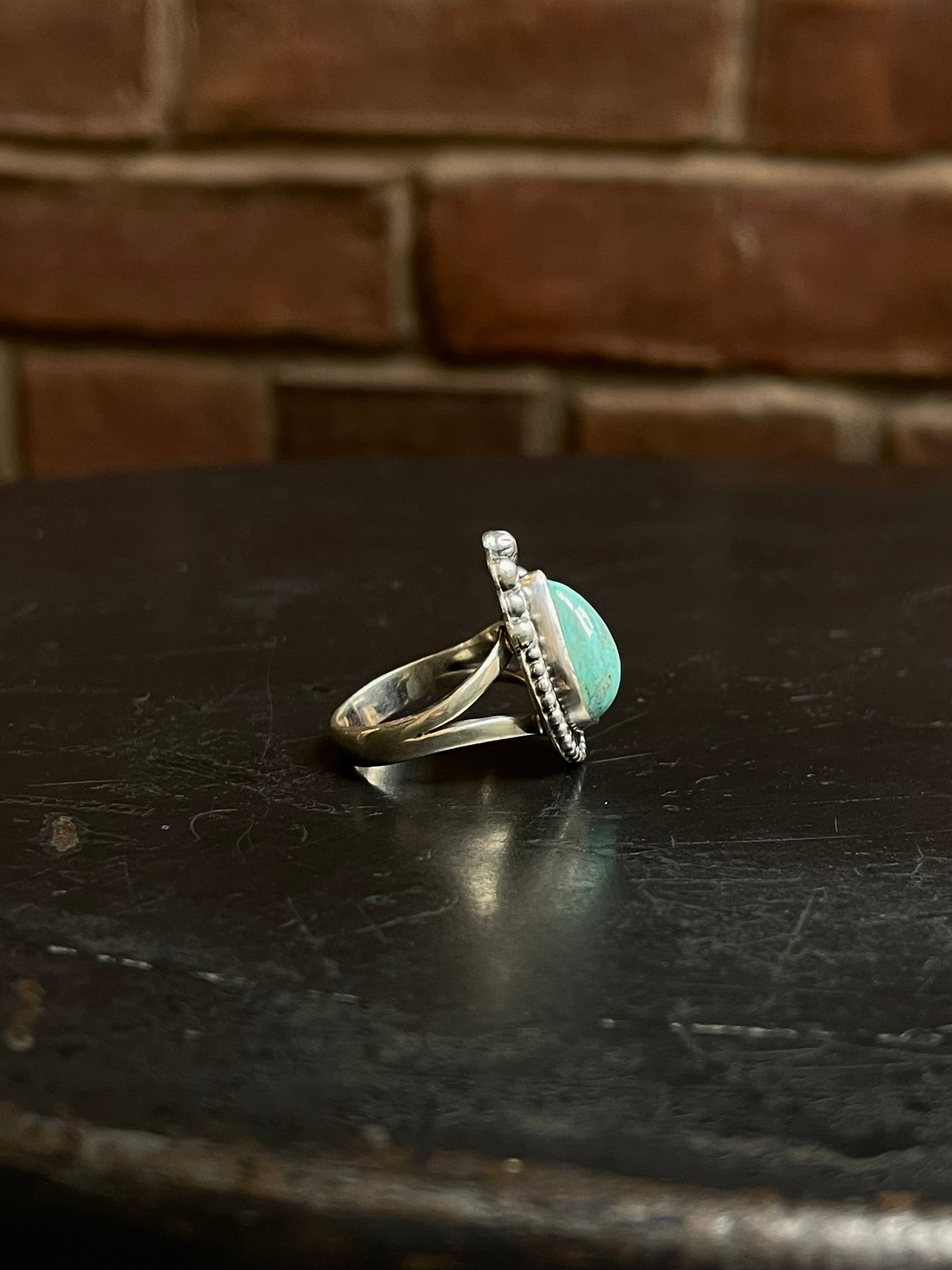 Turquoise Tear Drop Ring | 925 Sterling Silver Size 7 E449